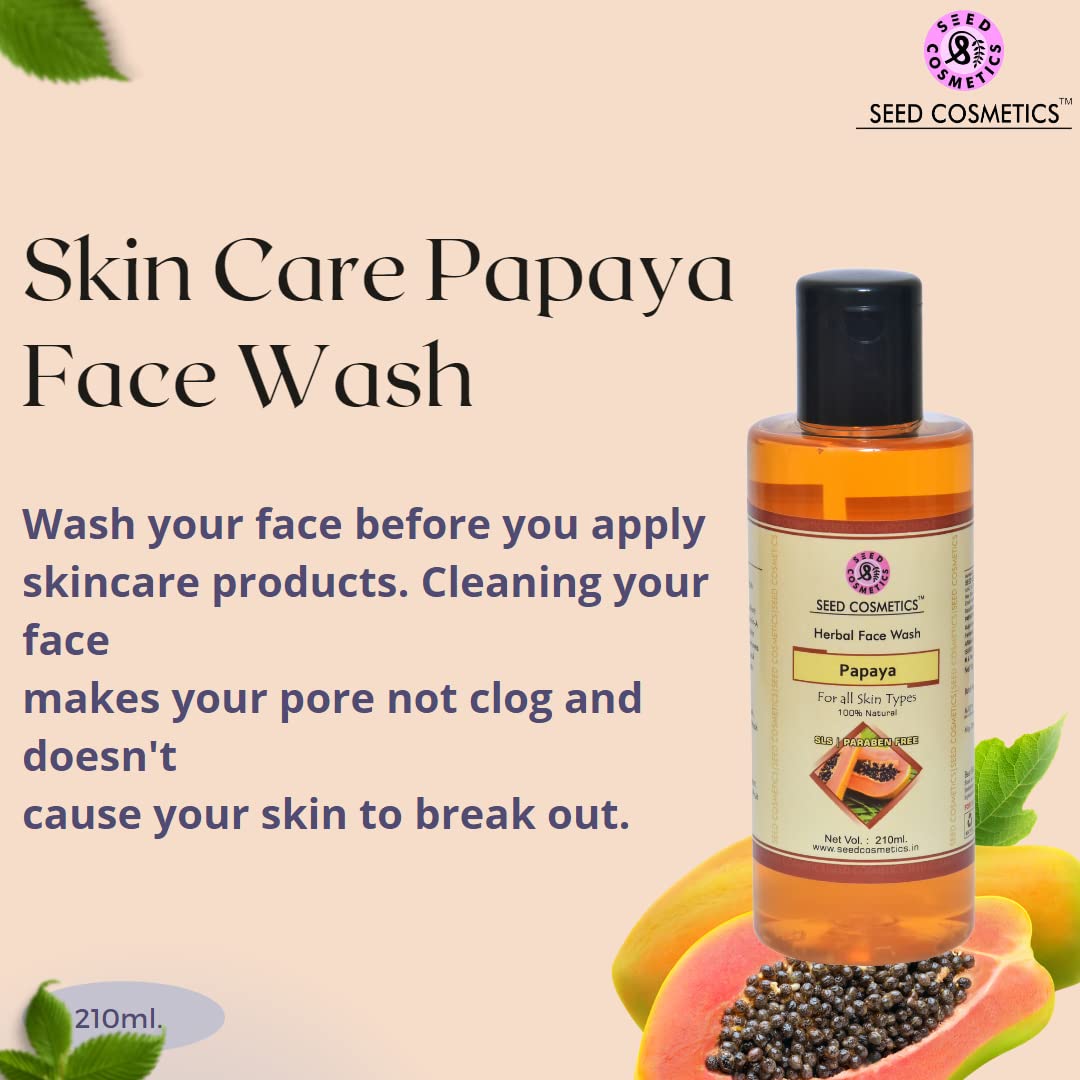 Seed Cosmetics Papaya Face Wash 210g - Brightening & Glowing Skin Formula, Dark Spot & Pigmentation Remover - SLS & Paraben Free - Pack of 1 - Perfect for Daily Skincare Routine & Acne-Prone Skin