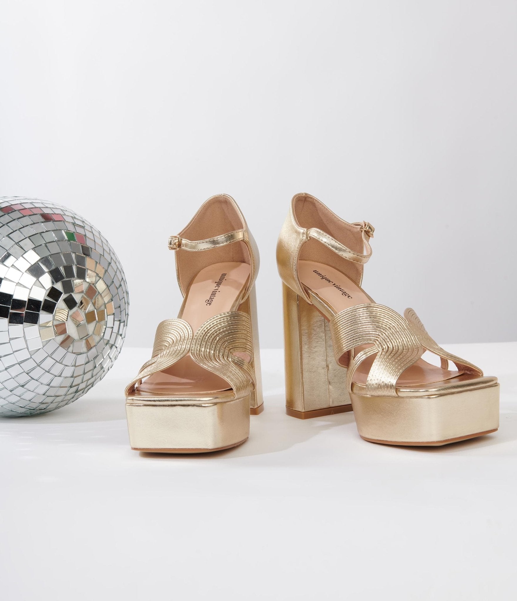 Vintage Gold Deco Platform Heels for Women - Retro 1920s Inspired High Heel Shoes - Perfect for Gatsby Parties, Weddings & Special Occasions