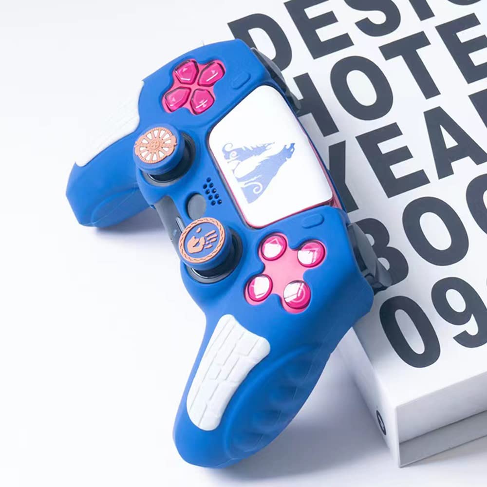 PERFECTSIGHT Cute 3D Soft Rubber Thumb Grip Caps for PS5, PS4, Xbox Series X/S, Xbox One, Switch PRO Controller - 4PCS Kawaii Analog Joystick Covers (Blue) - Improve Gaming Comfort & Grip for Long Play Sessions