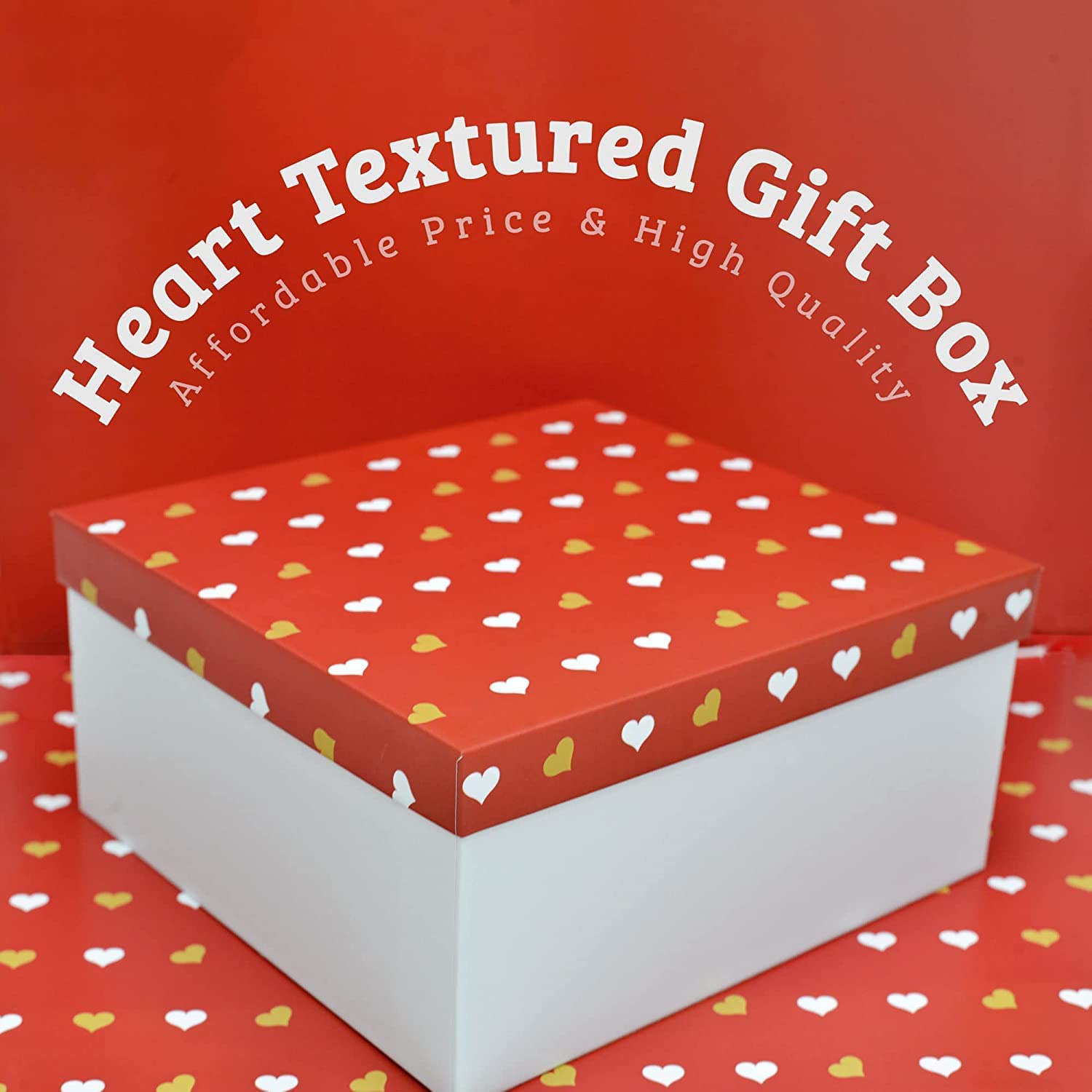 Premium Rigid Gift Box with Red Hearts - 23x24x12cm Reusable Valentine's Day Packaging Box for Gifts, Hampers & Special Occasions | Perfect for Wedding Favors, Birthday Presents & Holiday Gift Giving