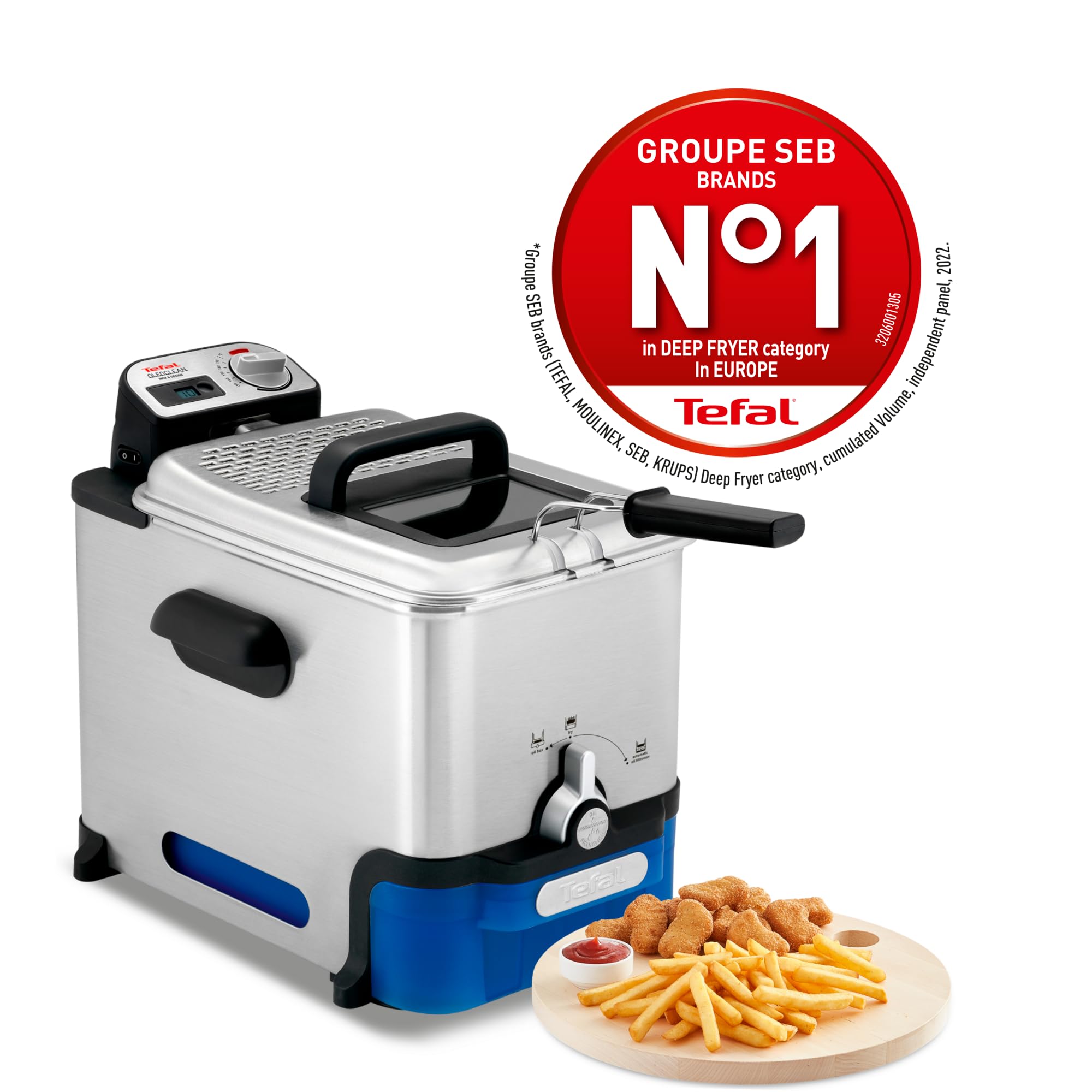 Tefal Oleo Clean Pro Deep Fryer 3.5L with Oil Storage Box - 2300W Stainless Steel Easy-Clean Design for Chips, Fried Chicken & More - Perfect for Family Gatherings & Restaurant-Style Cooking (Grey/Blue)