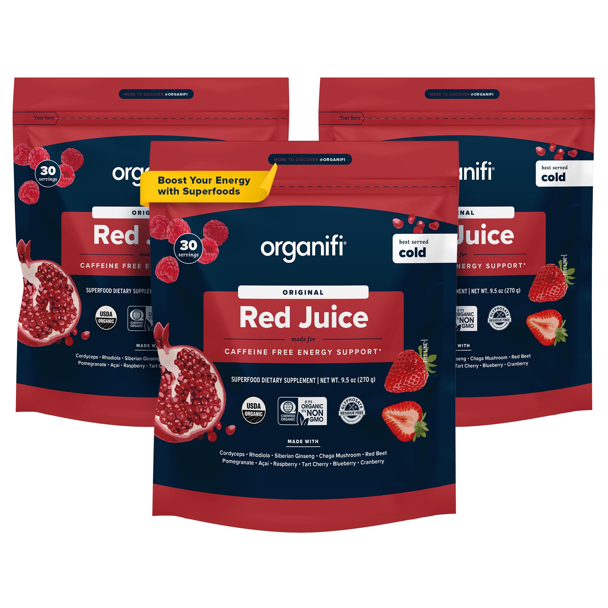 Organifi Red Juice Superfood Powder - Antioxidant Energy Booster for Digestion & Immune Support, 90 Servings | Combat Afternoon Slump, Enhance Vitality for Busy Lifestyles & Workouts