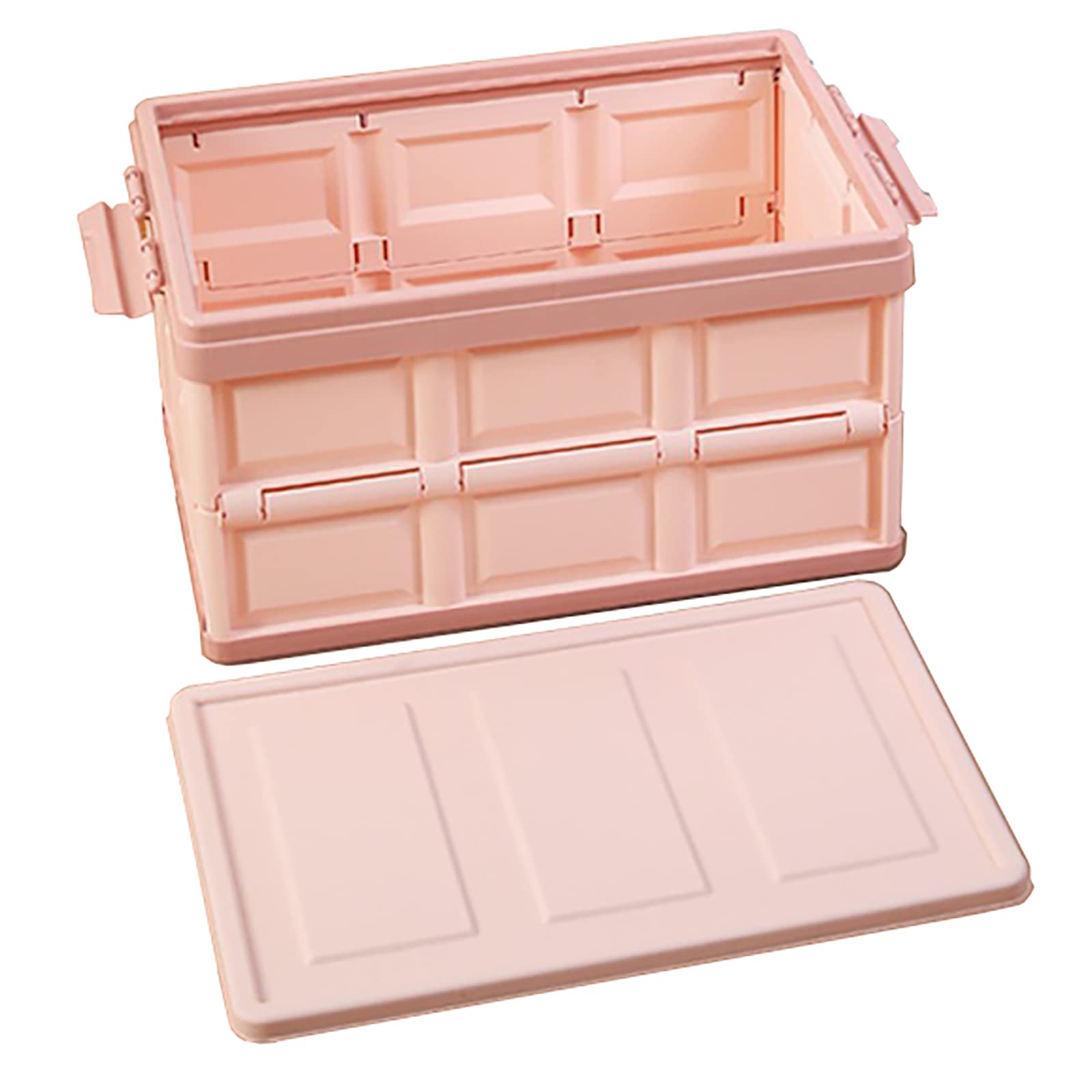 Collapsible Plastic Storage Bins with Lids - Stackable Decorative Organizer Box for Closet, Bedroom, Office & Car Toy Storage (52.8×35.8×29.5cm, Pink) - Perfect for Home Organization & Space Saving