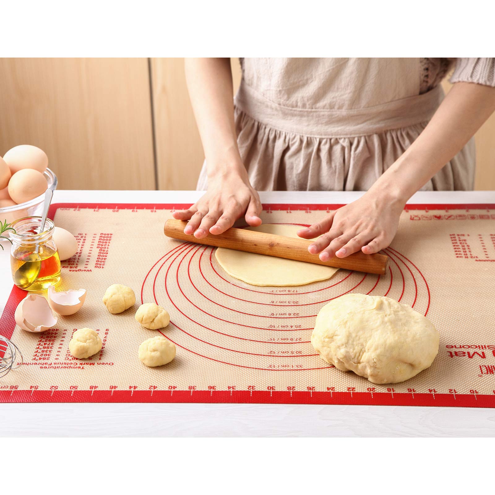 Non-Stick Silicone Baking Mat Set of 6 - Reusable Food Grade Pizza & Cookie Baking Sheets for Macarons, Pastry, Bread, Buns - Perfect for Home Baking, Kitchen Prep & Holiday Cooking (Red)