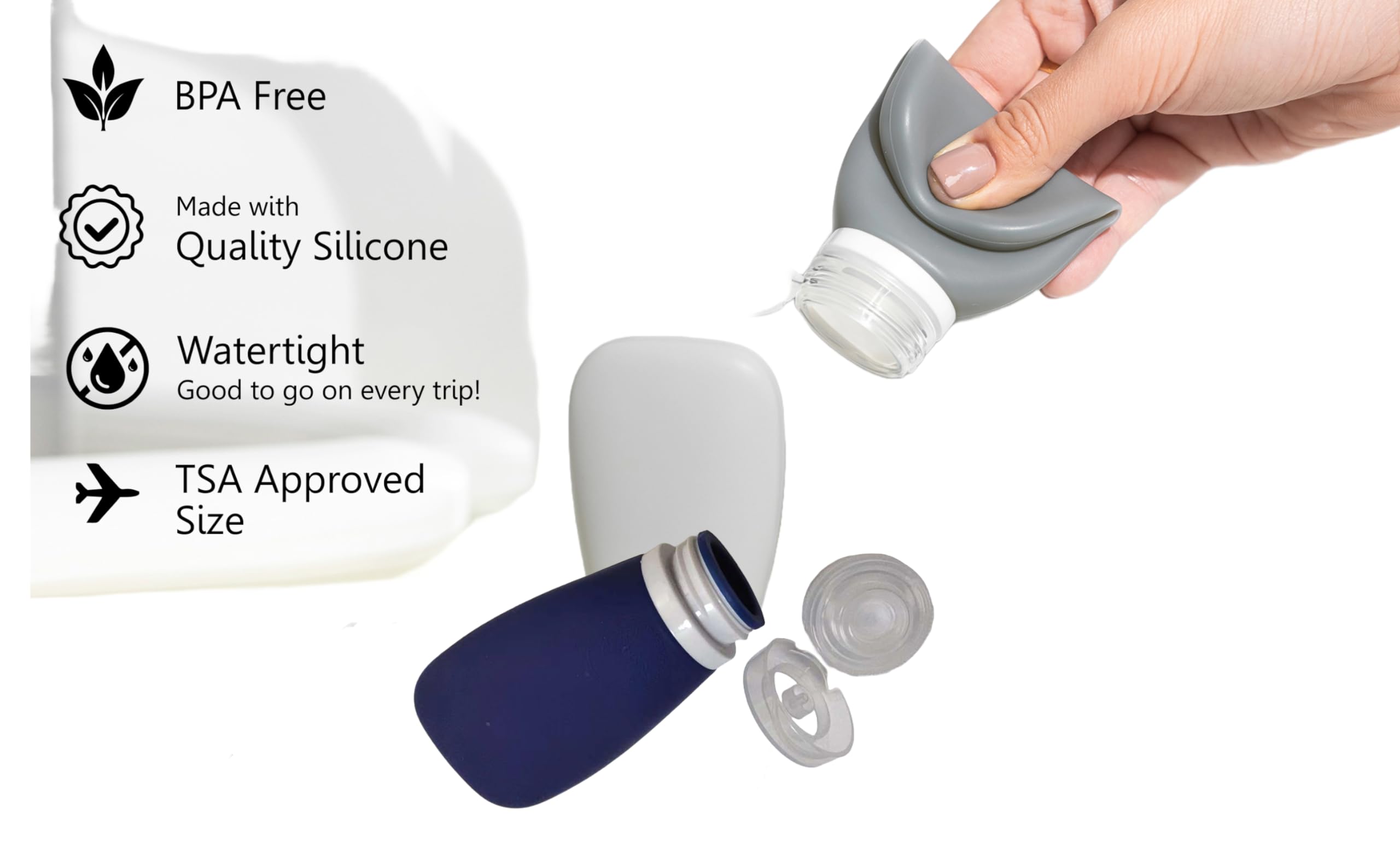 3oz Leakproof Silicone Travel Bottles Set - TSA Approved Refillable Toiletries Containers for Shampoo, Lotion & Cosmetics | Perfect for Airplane Carry-On, Gym, Sports & Vacation Essentials