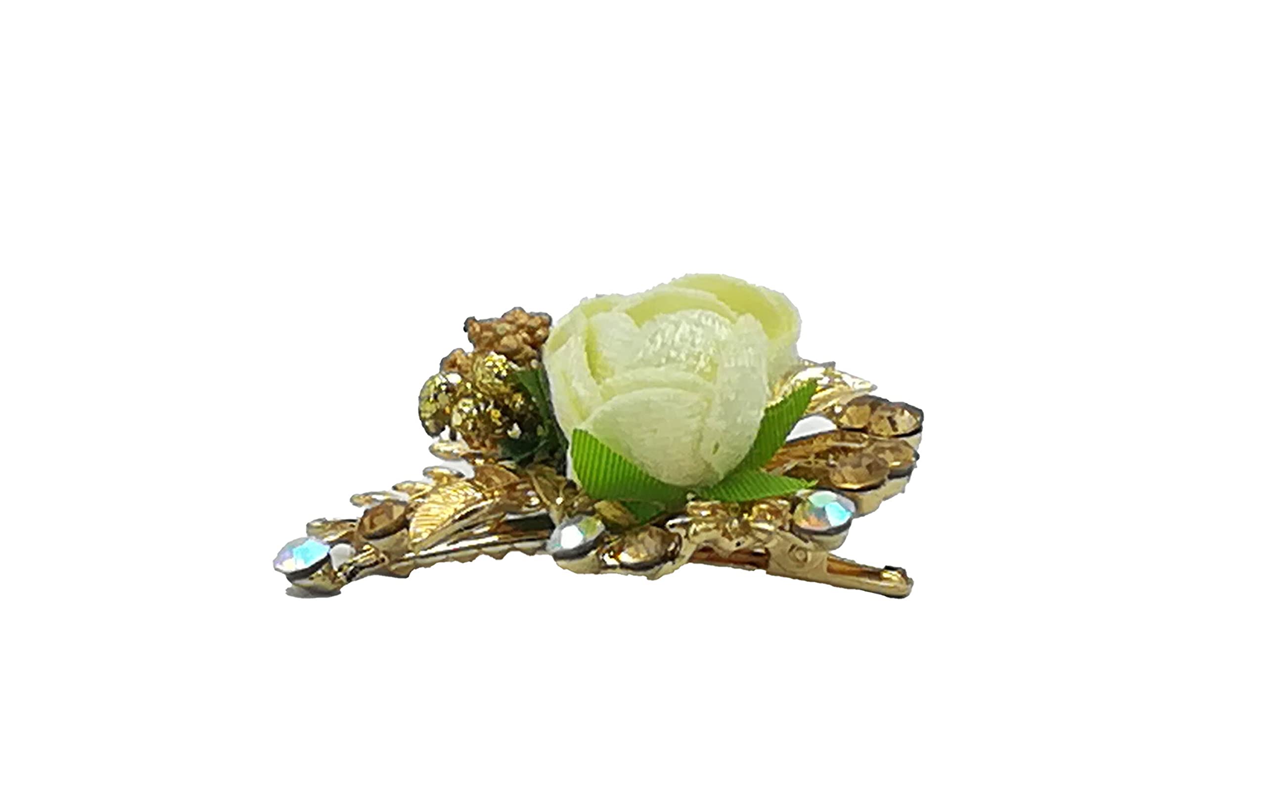 Kanthan Rose Floral Stone Hair Clips - Elegant Barrettes & Hair Pins for Women & Girls (White) | Perfect for Weddings, Parties & Everyday Hair Accessories