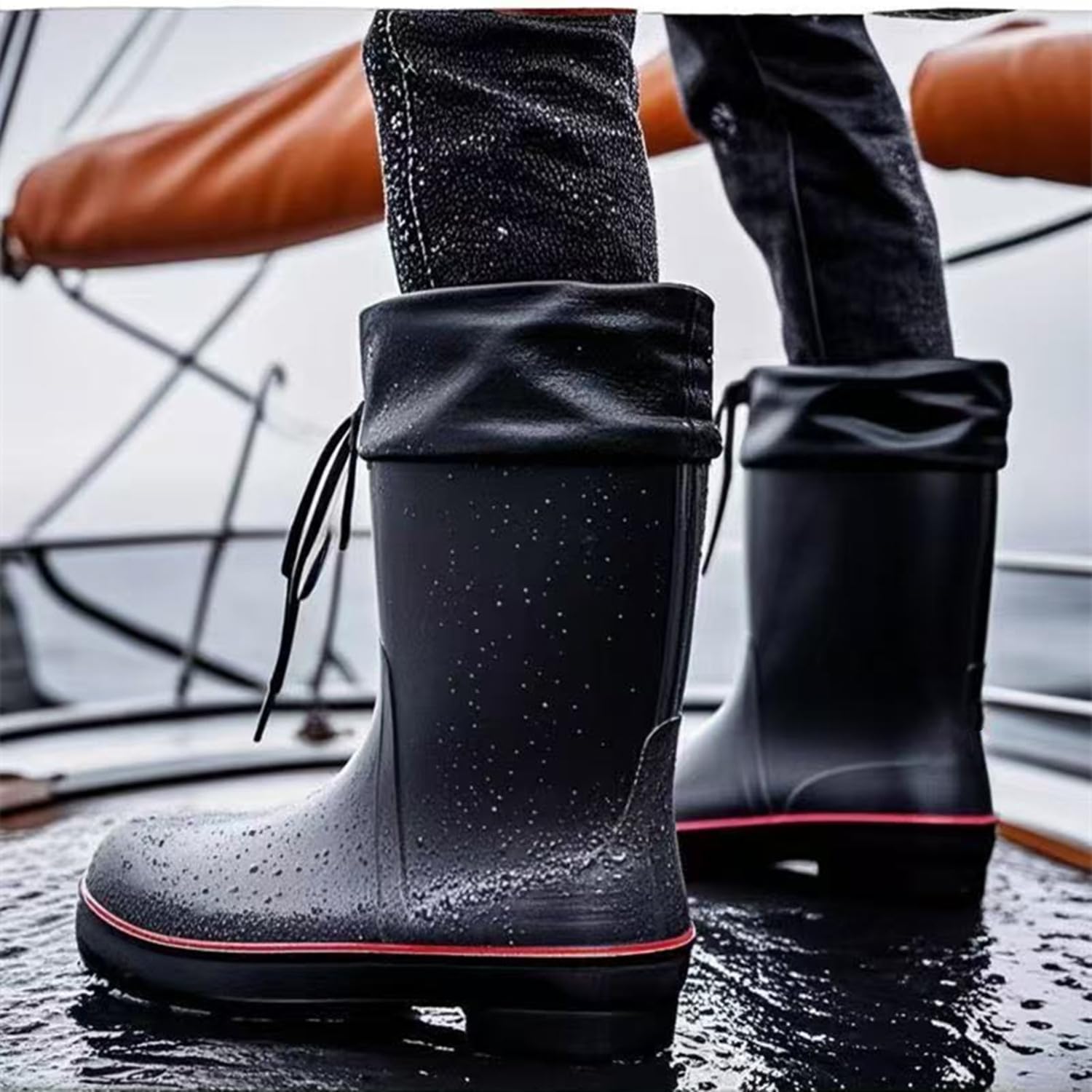 **Men's Waterproof PVC Rubber Rain Boots - Lightweight Comfortable Mid-Calf Outdoor Mud Boots for Gardening, Fishing, Yard & Farm Work - Ideal for Wet Weather, Puddles & Outdoor Chores**