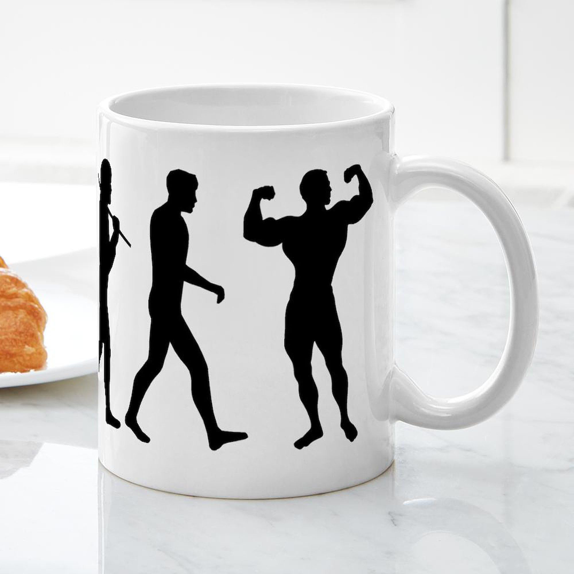 Bodybuilding Evolution 11 oz Ceramic Coffee Mug - 325ml Gym Workout Motivational Cup for Fitness Enthusiasts & Weightlifters - Perfect for Pre-Workout Coffee or Post-Training Protein Shakes