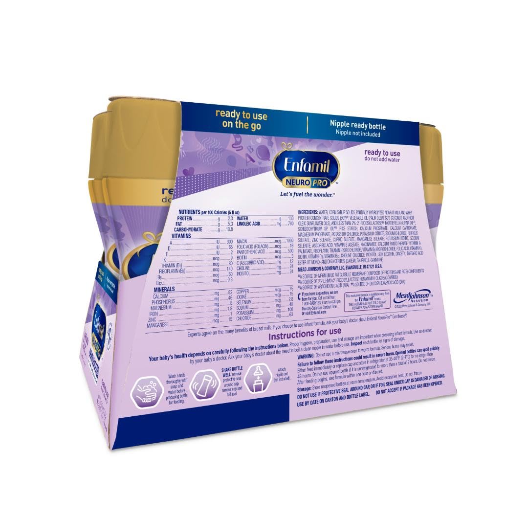 Enfamil NeuroPro Gentlease Baby Formula - Infant Nutrition with DHA & HuMO6 Immune Blend - Reduces Fussiness, Crying, Gas & Spit-up in 24 Hours - 8 Fl Oz (24 Bottles) - Perfect for Newborns & Sensitive Stomachs - Ideal for Daycare, Travel & Nighttime Feeding