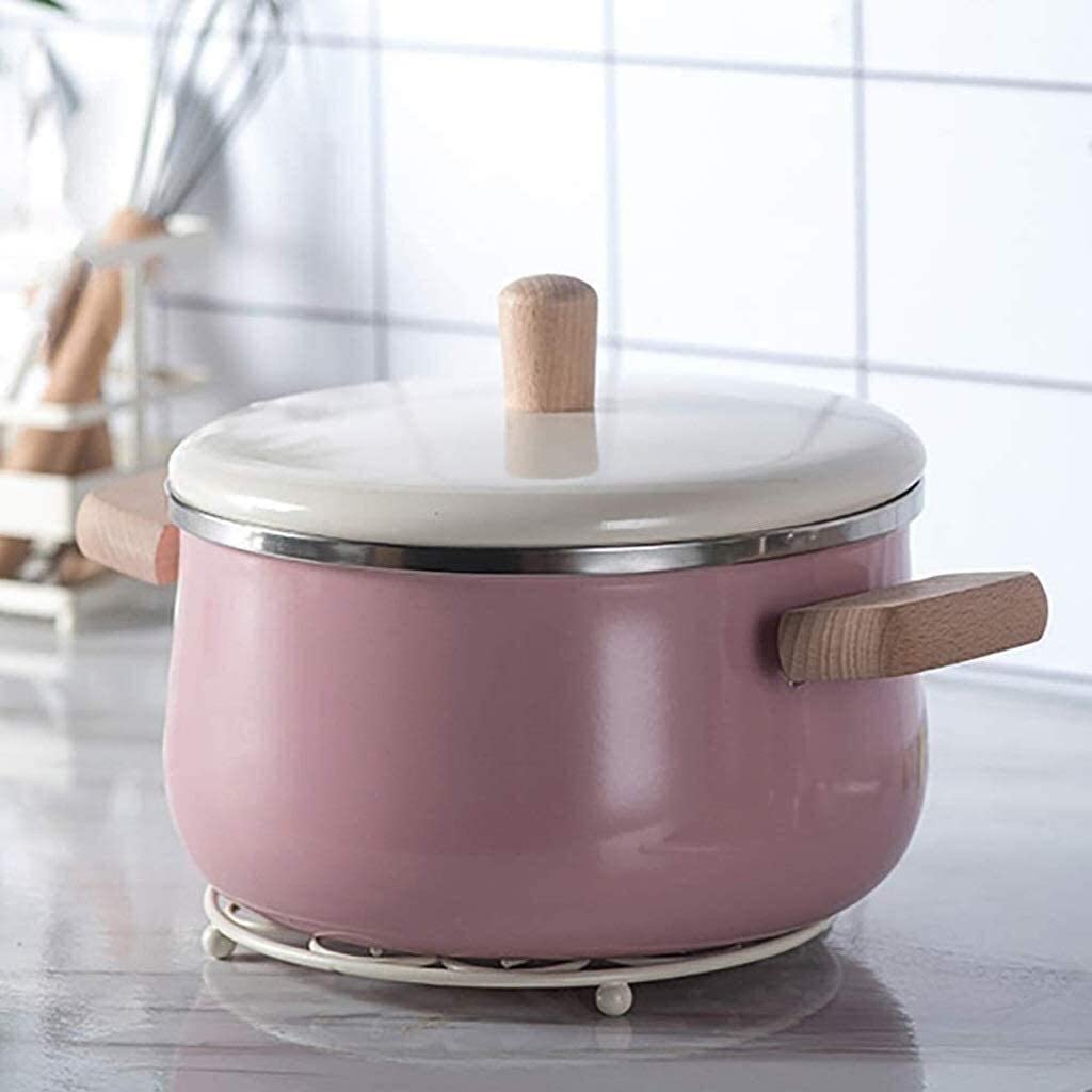 Enamel Milk Pot with Wooden Handle - Double Ear Small Soup Pot, Noodle Pot for Induction Cooker - Universal Green Pan for Cooking, Serving & Kitchen Decor