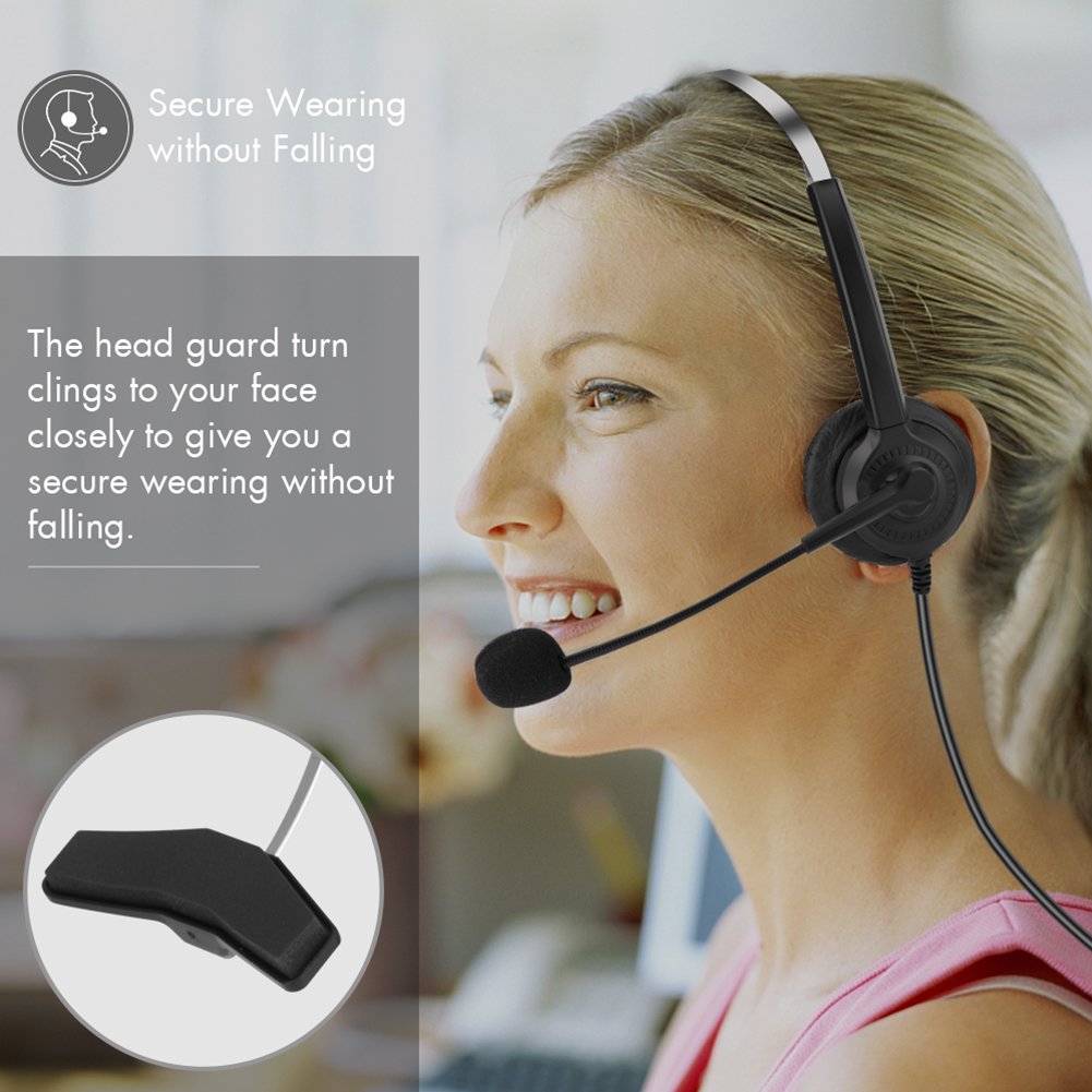 Noise Cancelling Phone Headset with Crystal Clear Microphone - 2.5mm/3.5mm/Dual 3.5mm Jack - 360° Rotatable Earmuffs & Adjustable Headband for Call Center, Office, Computer, Telephone - Perfect for Remote Work, Customer Service & Business Communications