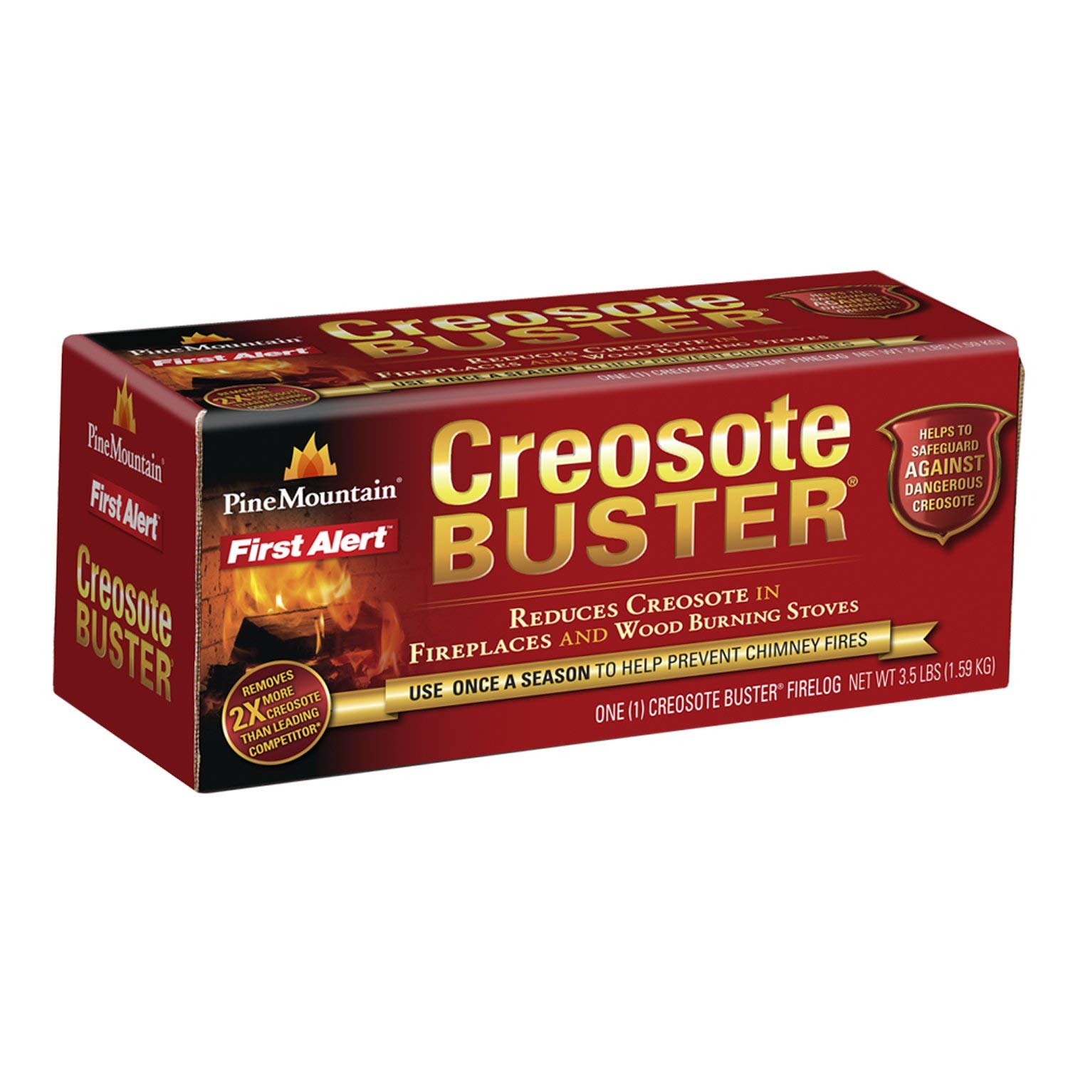 Pine Mountain 4152501500 First Alert Creosote Buster Chimney Cleaning Safety Fire Log - Large, Brown (Pack of 3) | Removes Creosote Buildup for Safer Fireplace & Wood Stove Use