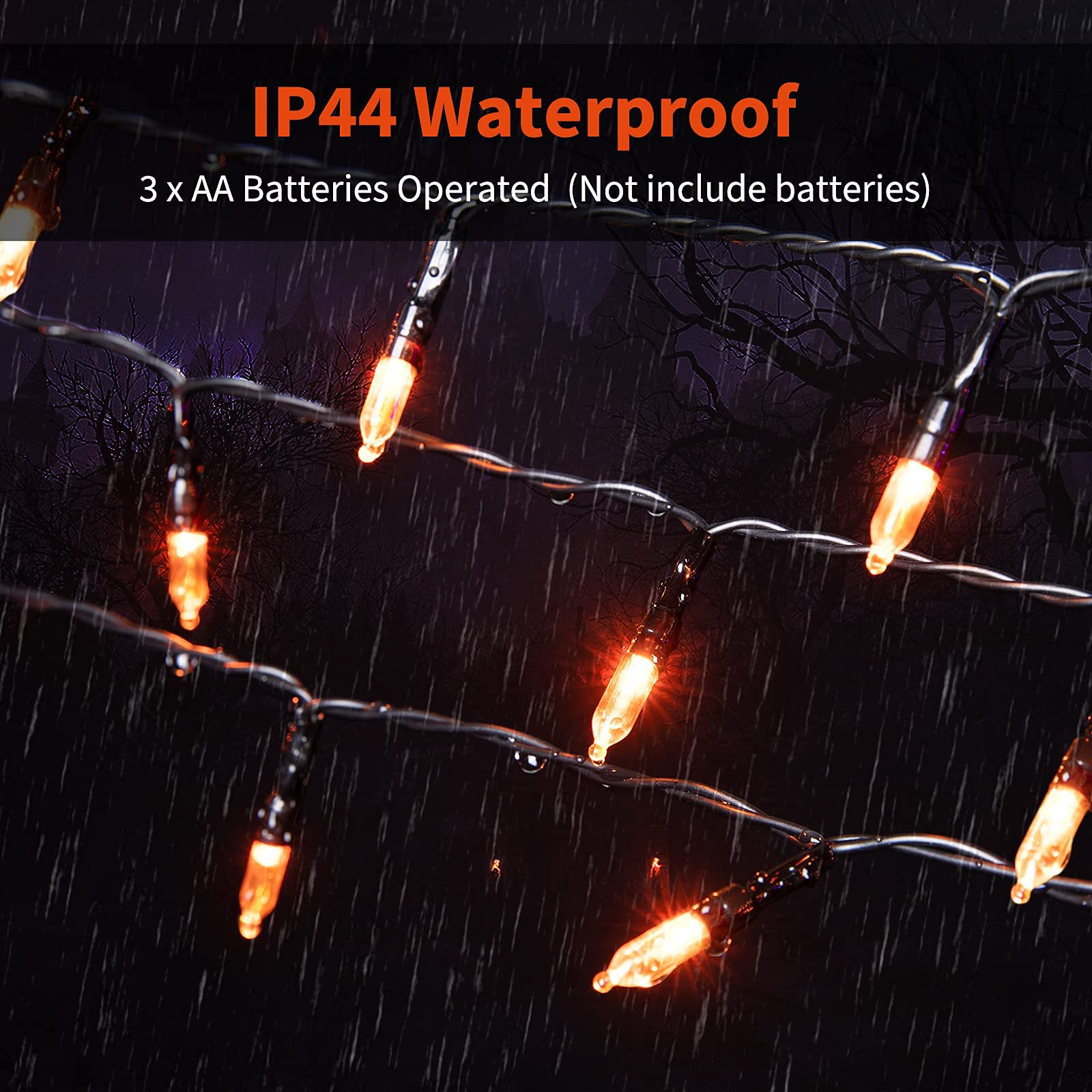 50 LED Halloween Orange String Lights Decorations - 2 Pack 17.8ft Battery Operated Mini Lights with 8 Modes, Waterproof for Indoor Outdoor Use - Perfect for Halloween Party, Christmas Tree, Patio, Holiday Decorations & Home Show Lighting