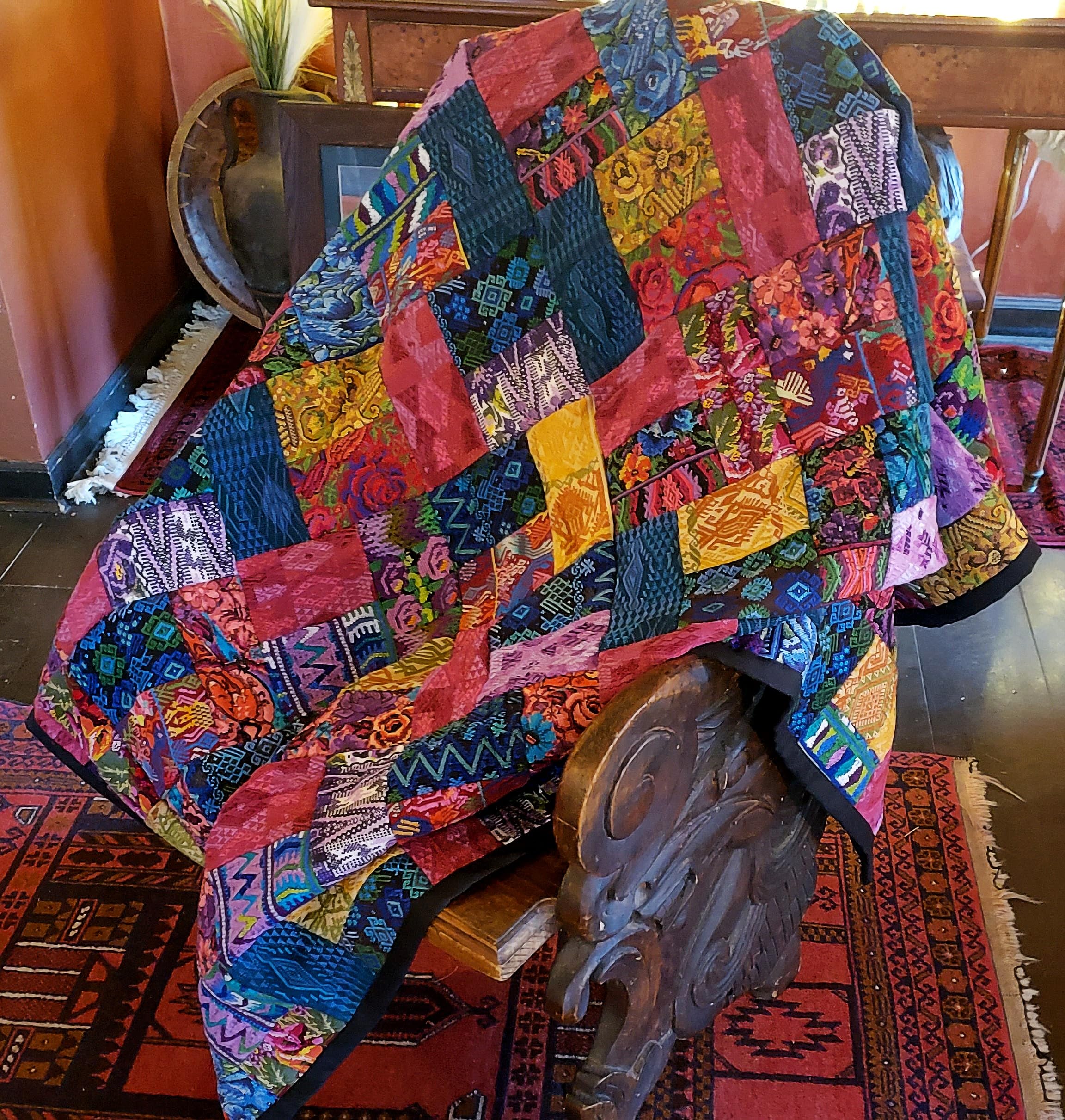 Vibrant Embroidered Huipil Guatemalan Blanket - Handwoven Cotton Throw for Sofa, Bed & Home Decor