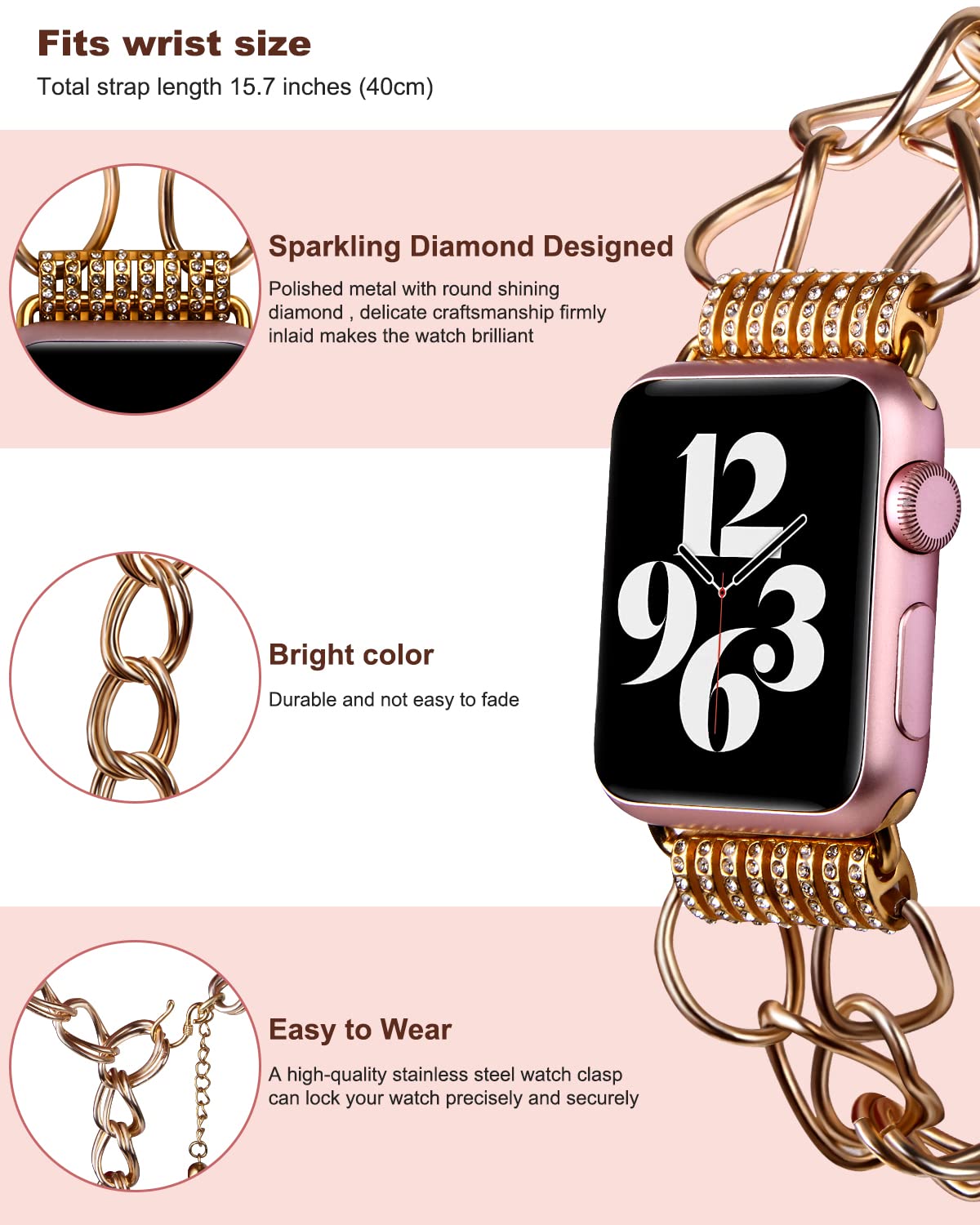VIQIV Luxury Metal Watch Band Compatible with Apple Watch Ultra/SE/Series 8/7/6/5/4/3/2/1 - 38mm 40mm 41mm 42mm 44mm 45mm 49mm Starlight Bracelet Strap for Women & Girls | Perfect for Work, Parties & Everyday Wear