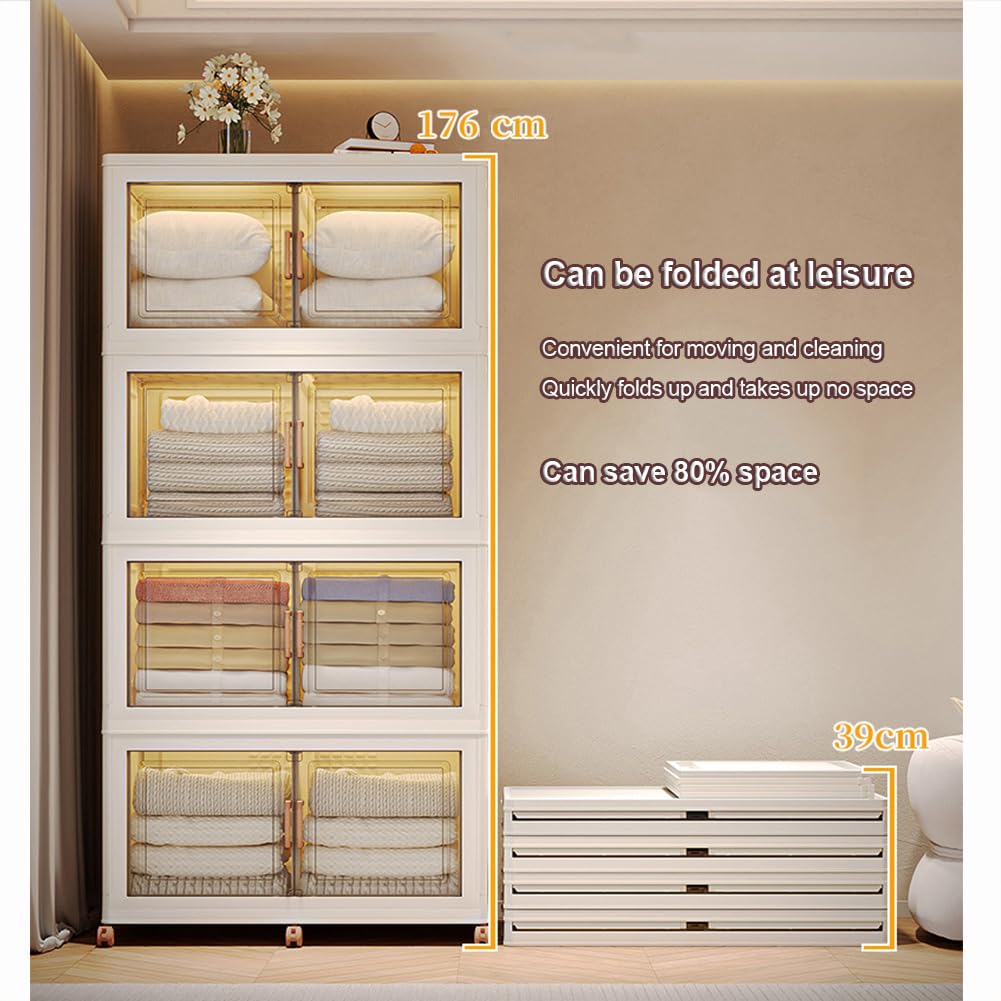 Clear Plastic Storage Boxes with Lids & Wheels - Large Stackable Foldable Organizer with Magnetic Door for Clothes, Toys, Snacks & Home Organization - Perfect for Closet, Garage, Office & Dorm Storage Solutions