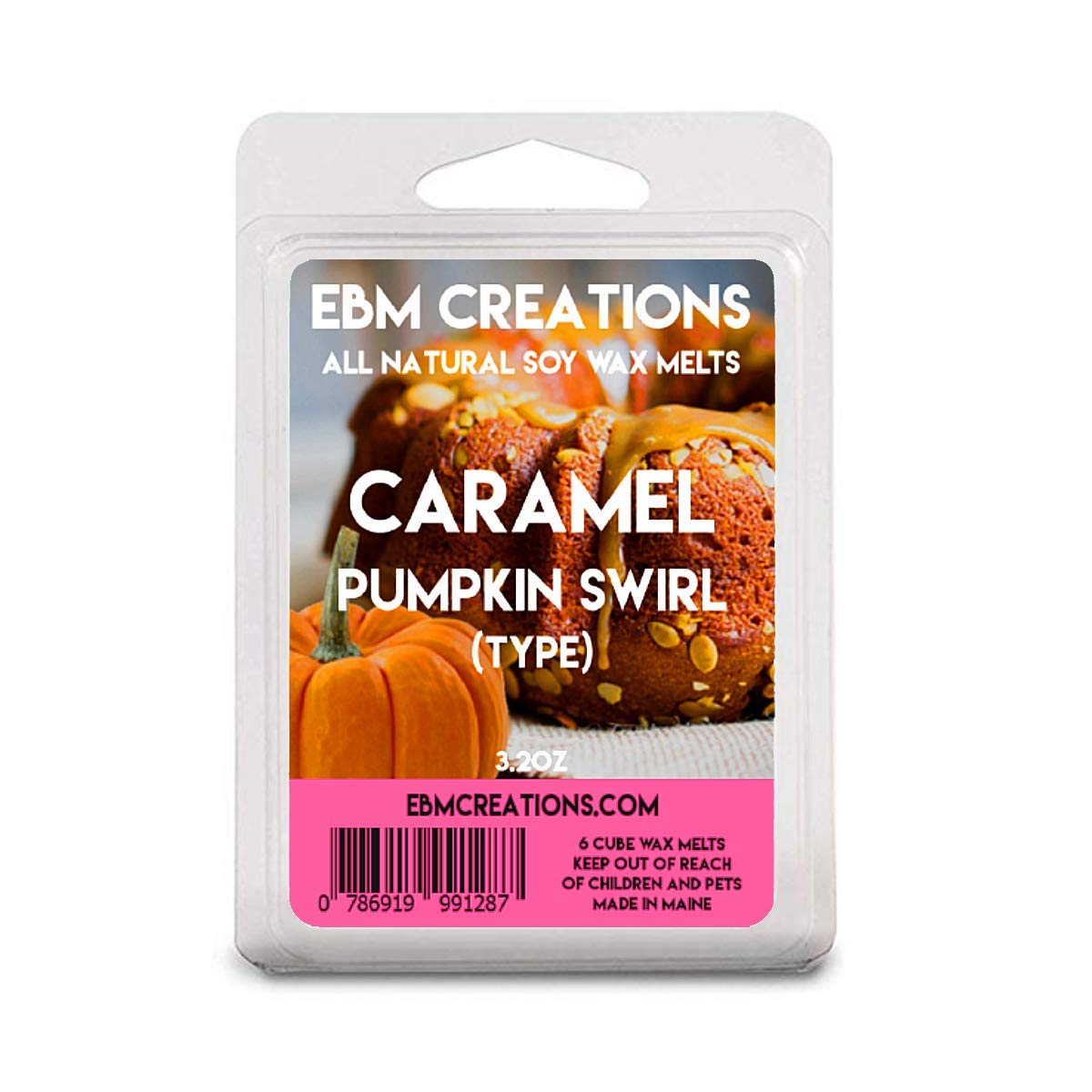 Caramel Pumpkin Swirl Scented Soy Wax Melts - All Natural, Highly Fragrant 3.2oz (6 Cubes) - Perfect for Fall Home Decor, Aromatherapy & Gift Giving