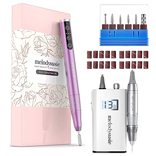 MelodySusie Professional 30000 RPM Rechargeable Nail Drill - Cordless Electric Nail File with 6 Bits & Sanding Bands for Manicure, Pedicure & Acrylic Gel Nails - Perfect for Home Salon & Professional Nail Technicians