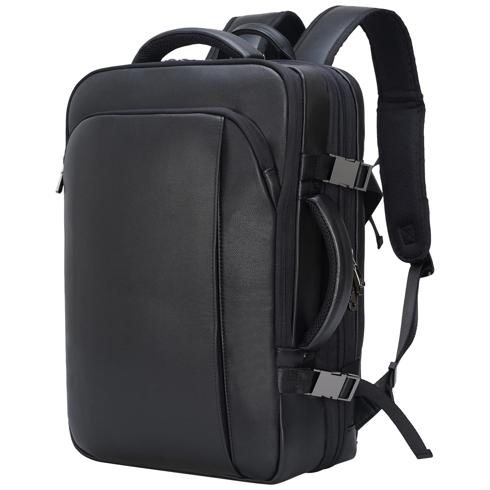 Expandable 15.6 Inch Leather Laptop Backpack for Men - 36L Business Travel Rucksack, Daypack & Weekender Bag - Perfect for Office Commute, Business Trips & Weekend Getaways