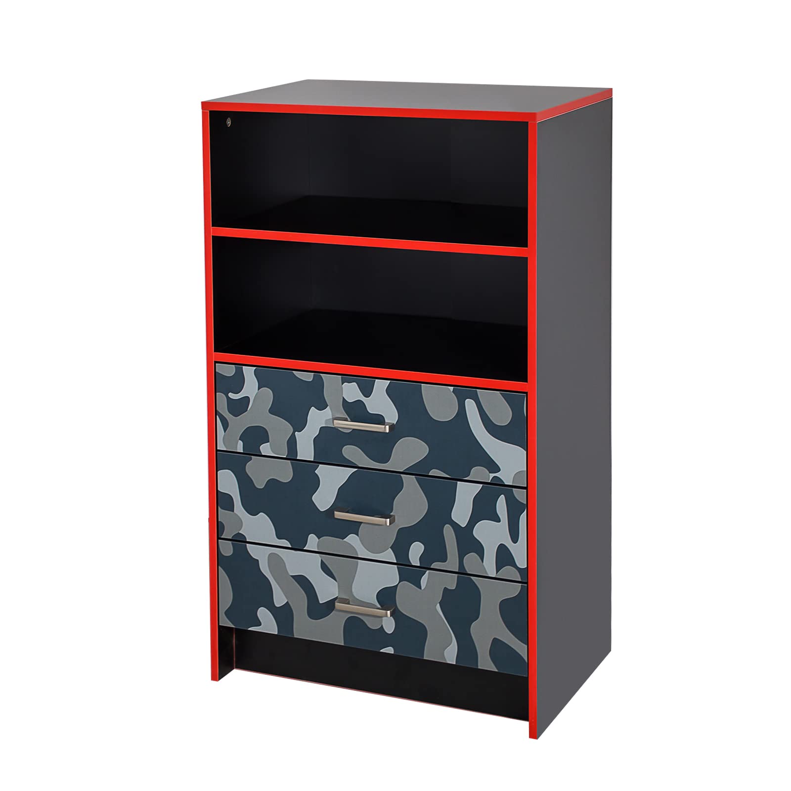 LUCKWIND 3-Drawer Gaming Dresser with 2 Adjustable Open Shelves - Wooden Closet Organizer with Ample Storage Space for Gamers, Kids & Teens (Disruptive Pattern) - Perfect for Bedroom, Game Room & Dorm Organization