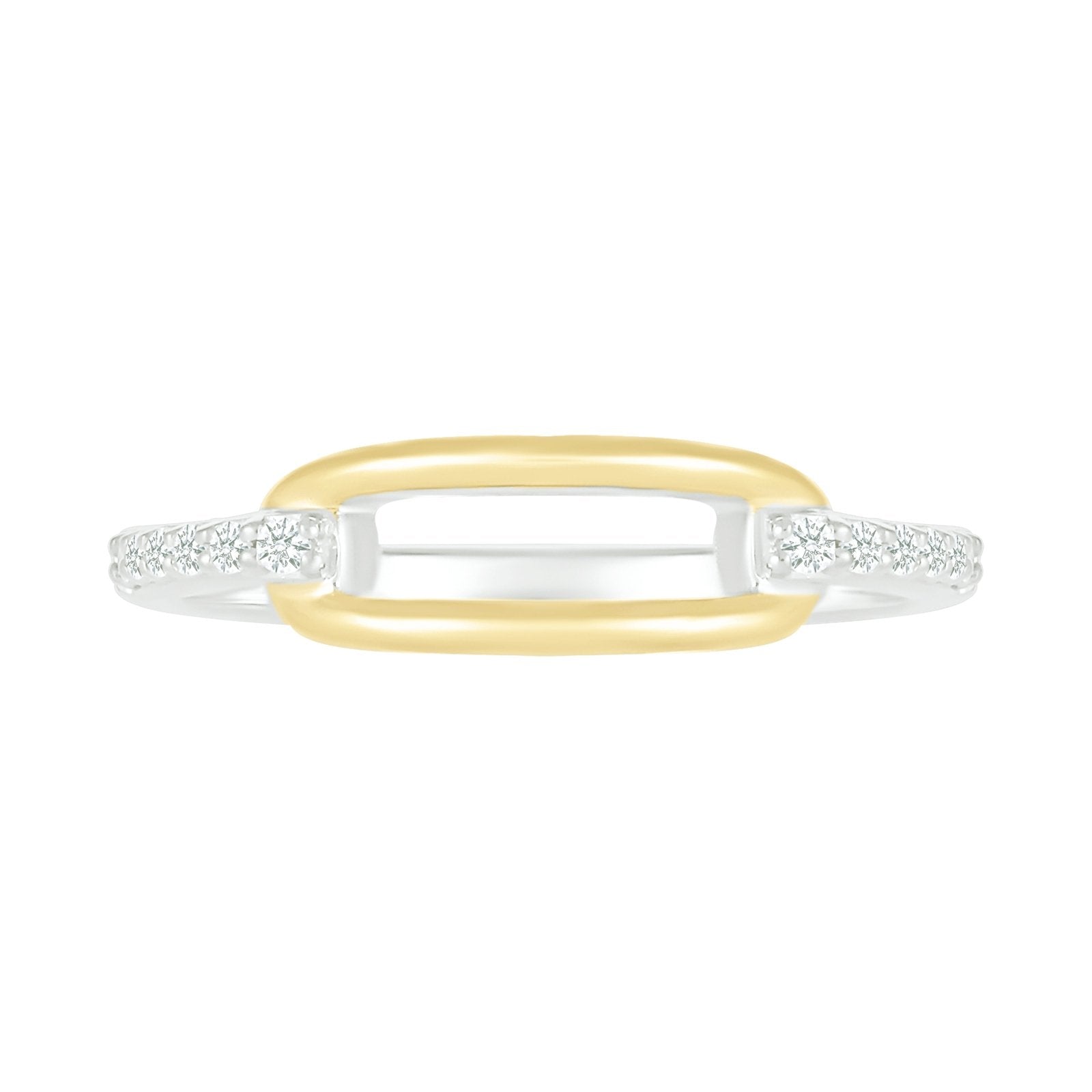 10k Yellow Gold Paperclip Link Ring with Diamonds - Elegant Stackable Jewelry for Everyday Wear & Special Occasions