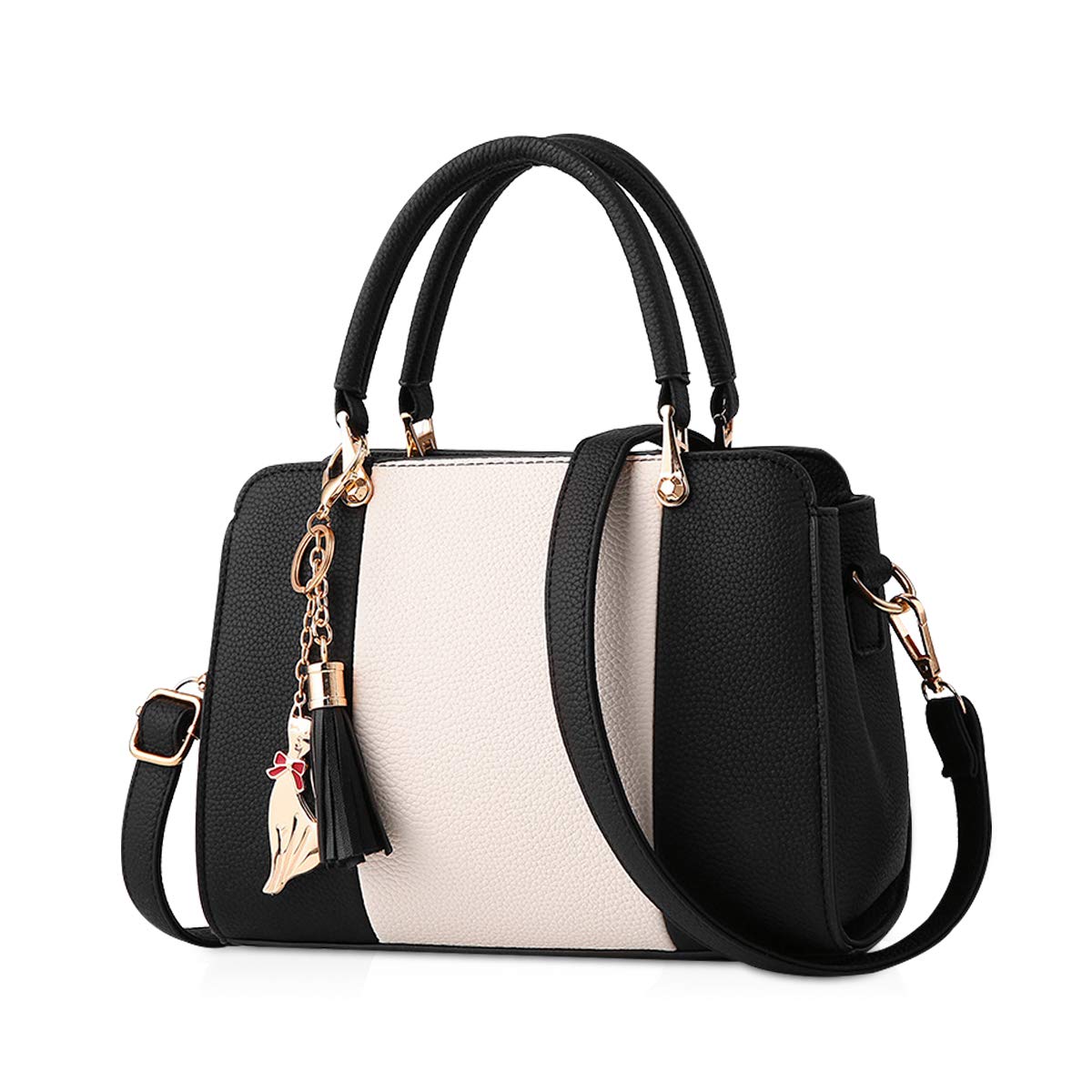 NICOLE&DORIS Women's Designer PU Leather Handbag with Tassel Pendant - Top Handle Shoulder Bag & Crossbody Tote for Women | Perfect for Work, Travel & Evening Events (Black)