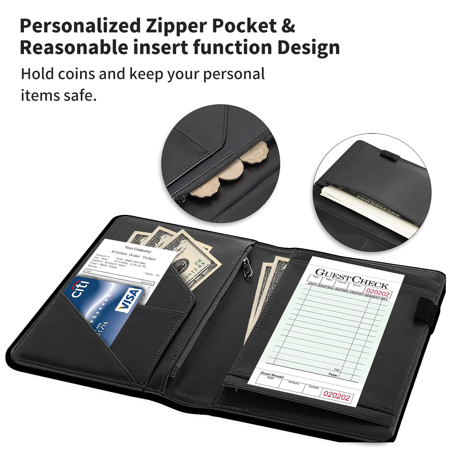Premium PU Leather Server Book Organizer for Waitress & Waiters - Efficient Waiter Notebook with Pen Holder & Card Slots - Perfect for Restaurant Service, Hospitality Industry & Food Service Professionals