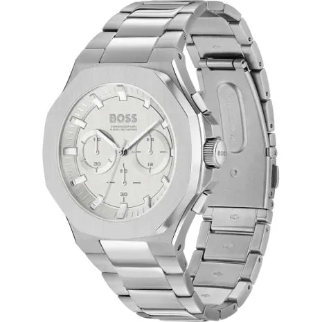 BOSS Men's Chronograph Watch 1514087 - 45mm Silver Tapered Case, Water Resistant, Date Display - Perfect for Business, Casual & Formal Occasions