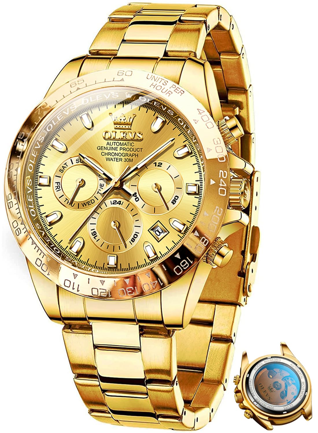 OLEVS Automatic Gold Watches for Men - Luxury Classic Stainless Steel Calendar Luminous Waterproof Watch - Perfect for Business, Formal Events & Everyday Wear