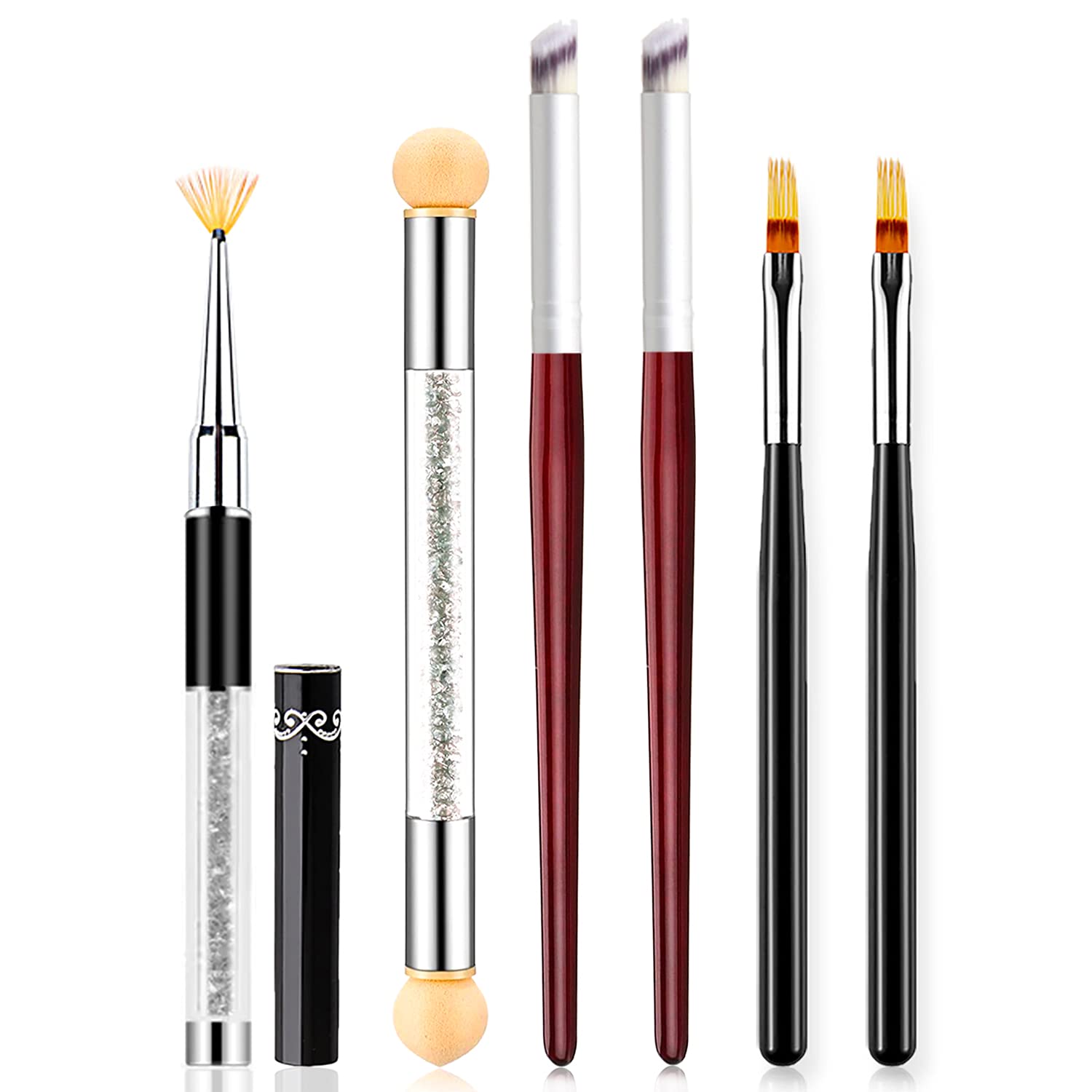 6Pcs Ombre Nail Brush Set for Gel & Acrylic Nails - Fan Brush, Gradient Pen & Sponge Tools for Professional Salon & DIY Nail Art | Perfect for French Manicure, Ombre Designs & Nail Blending Techniques