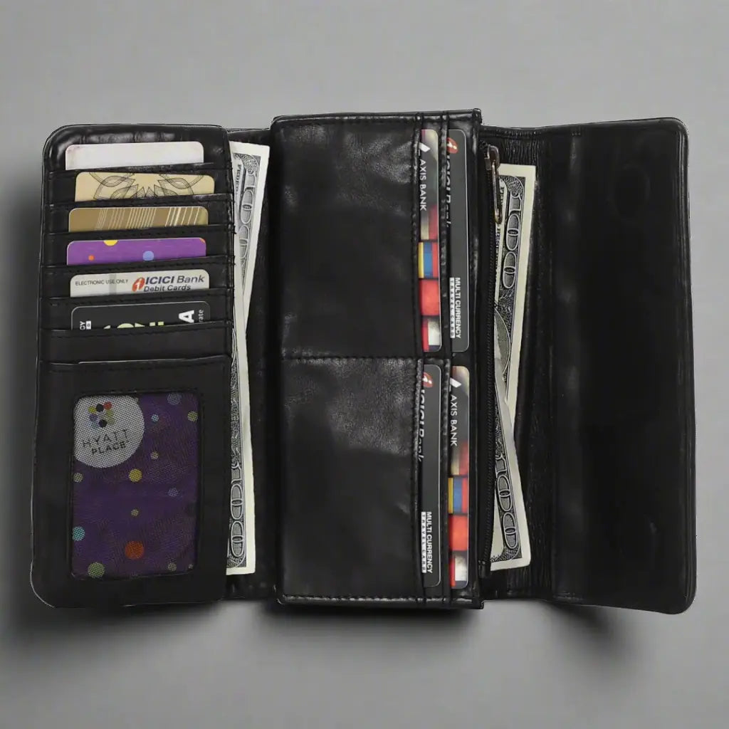 MET Women's Magnetic Closure Trifold Leather Wallet - Slim RFID Blocking Credit Card Holder for Everyday Use & Travel