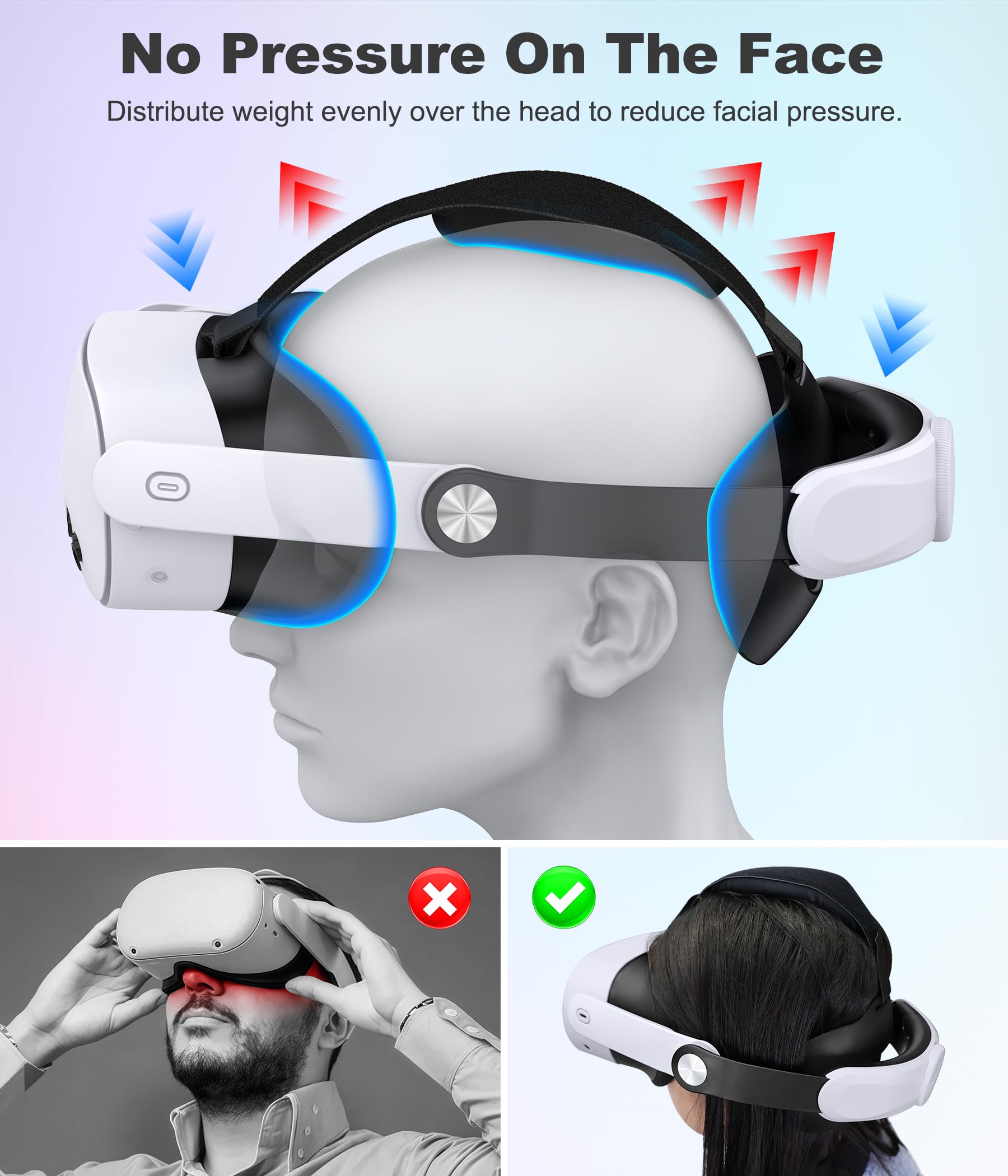 Meta Quest 3S/3/2 Adjustable Head Strap Replacement - Lightweight VR Headset Strap for Enhanced Support & Comfort | Reduces Pressure on Oculus Headsets | Perfect for Gaming, VR Fitness & Extended Play Sessions