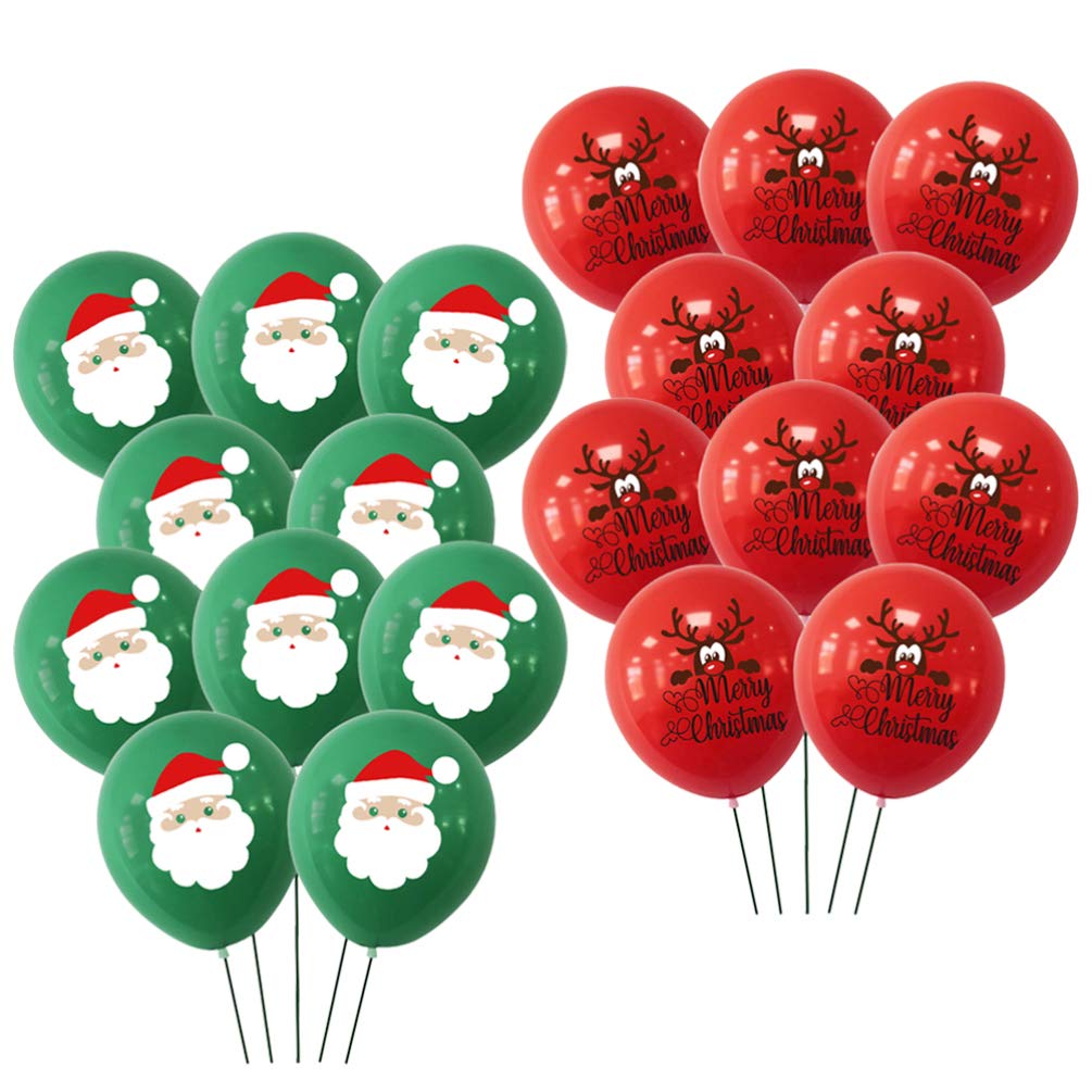 NUOBESTY 20Pcs Christmas Balloons Set - Red & Green Latex Balloons with Santa & Reindeer Designs for Holiday Decorations, Xmas Party Supplies, Baby Shower & Home Decoration | Perfect for Christmas Tree Decor, Gift Wrapping & Festive Celebrations