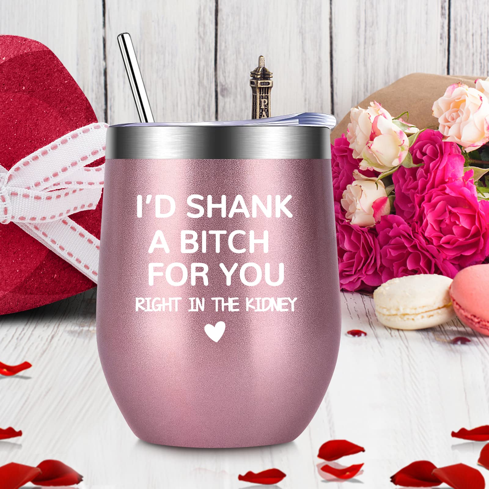 Best Friends Gifts for Women - 12OZ Insulated Wine Tumbler with Straw & Lid, Funny Christmas & Birthday Gift for Her, Wife, BFF - Perfect for Travel, Office & Coffee Dates
