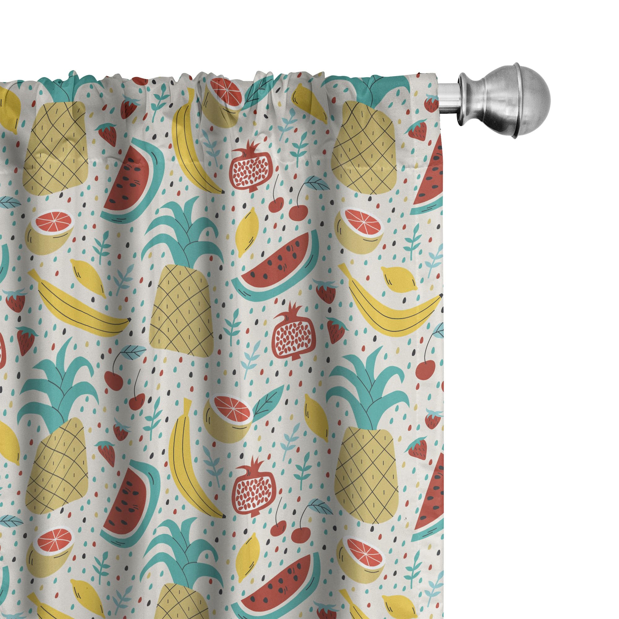 Ambesonne Fruit-Themed Kitchen Curtains Set of 2 - Banana, Pomegranate, Pineapple, Watermelon & Lemon Print - 28x95 Inch Turquoise Yellow Window Treatments for Cafe, Living Room & Bedroom Decor | Perfect for Farmhouse, Modern & Vintage Kitchen Designs