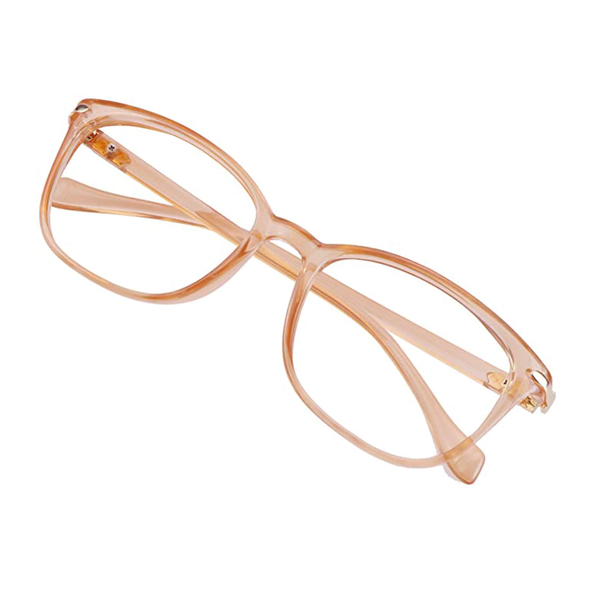 VisionGlobal Blue Light Blocking Glasses for Women & Men - Anti Eyestrain, Computer & Reading Glasses with UV Protection & Anti Glare - Stylish Square Frame (Champagne, No Magnification) - Perfect for Office Work, Gaming & Screen Time