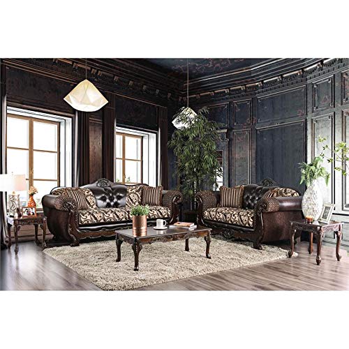 Furniture of America Modern Sofa Set - Light & Dark Brown Leather Couches for Living Room | Comfortable Sectional Sofa for Home, Office & Lounge