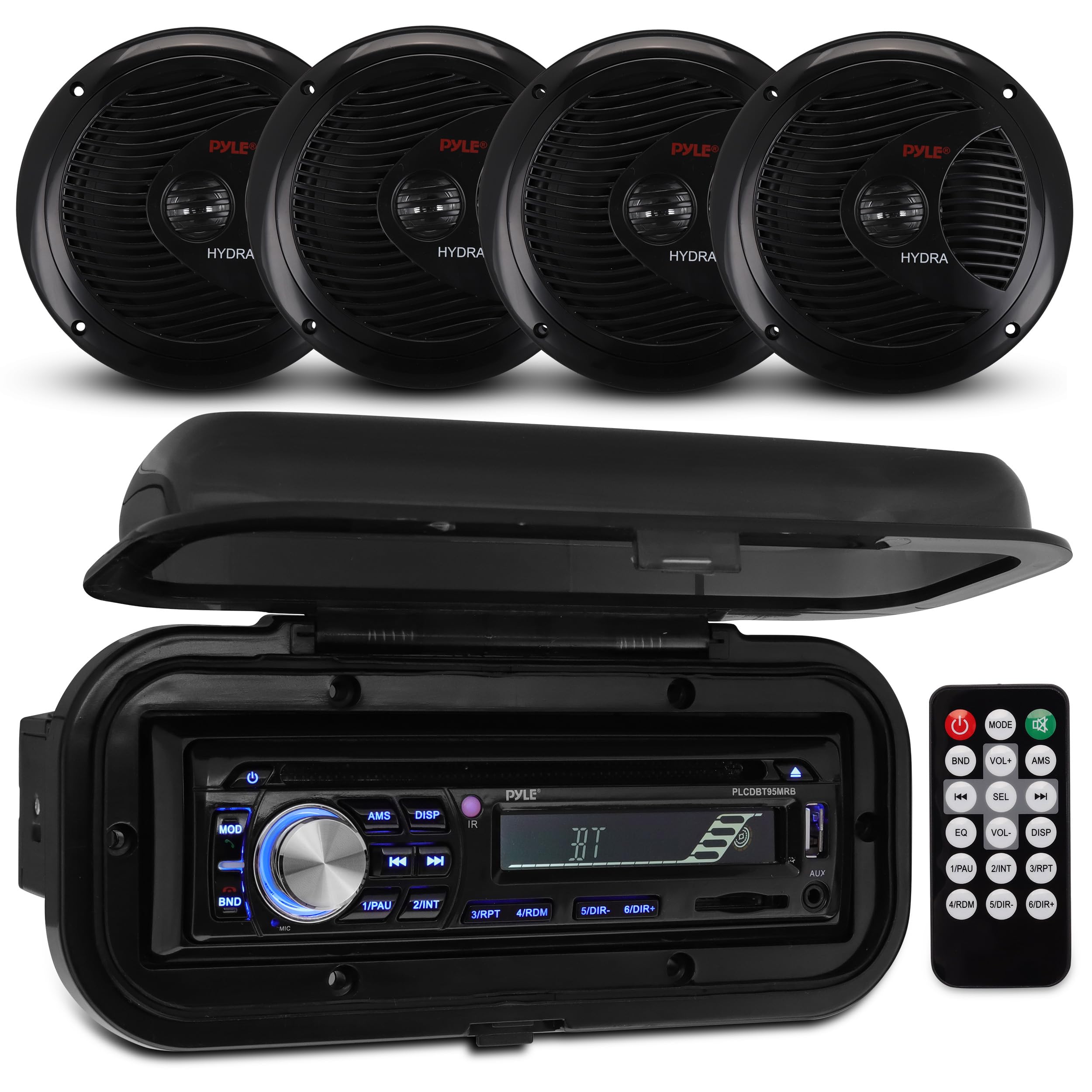 Pyle Wireless Bluetooth Marine Audio Stereo System - Single DIN Universal Car Stereo Receiver with 6.5