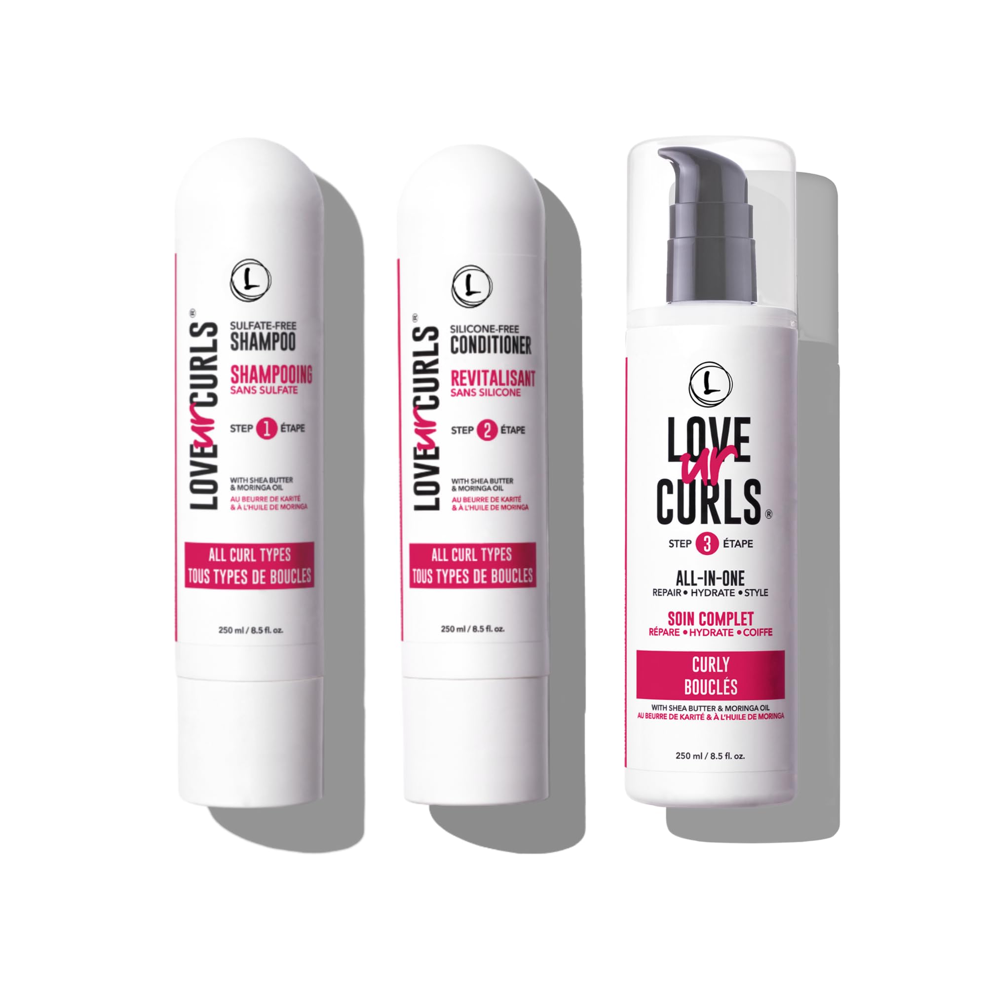 Love Ur Curls - 3-Step Repair & Moisturizing Shampoo, Conditioner & Curl Cream Styler Set for Curly Hair | Hydrating Hair Care System for Defined Curls & Frizz Control | Perfect for Daily Use & Salon-Quality Results at Home