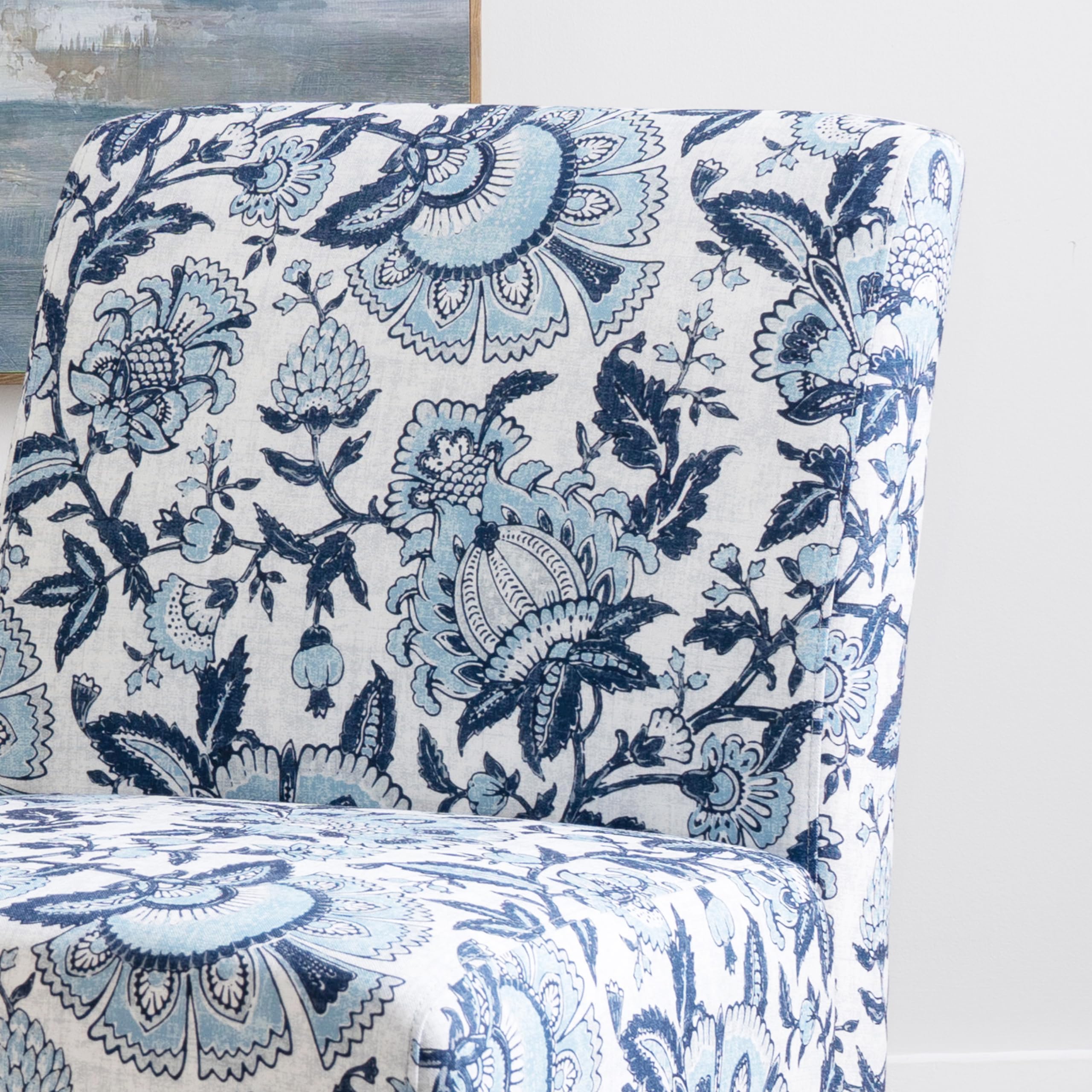 Linon Lily Blue and White Floral Paisley Upholstered Accent Chair - Stylish Home Decor for Living Room, Bedroom & Office - Perfect Reading Chair and Lounge Seating