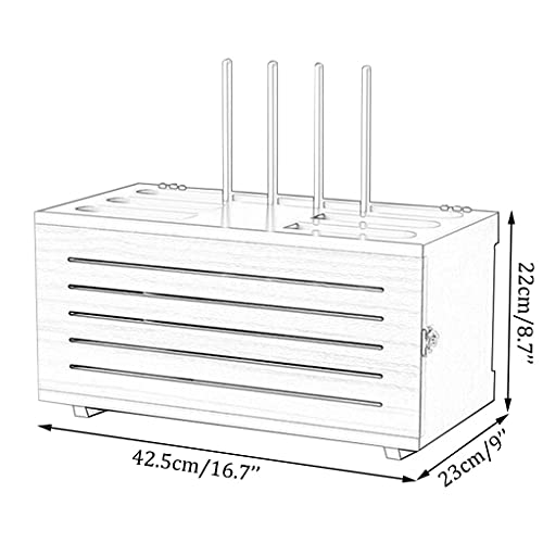 Wall-Mounted Router Storage Box with Cable Management - Floating Shelf for WiFi Modem, Power Strip Protector & Organizer (42.5 x 23 x 22cm) - Perfect for Home Office, Living Room & Bedroom Network Setup