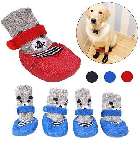 URBEST Non-Slip Dog Socks for Small Dogs & Puppies - 4PCS Adjustable Pet Paw Protectors with Anti-Skid Soles, Breathable Cat Socks (Size S, Blue) - Perfect for Indoor Floor Protection & Winter Warmth