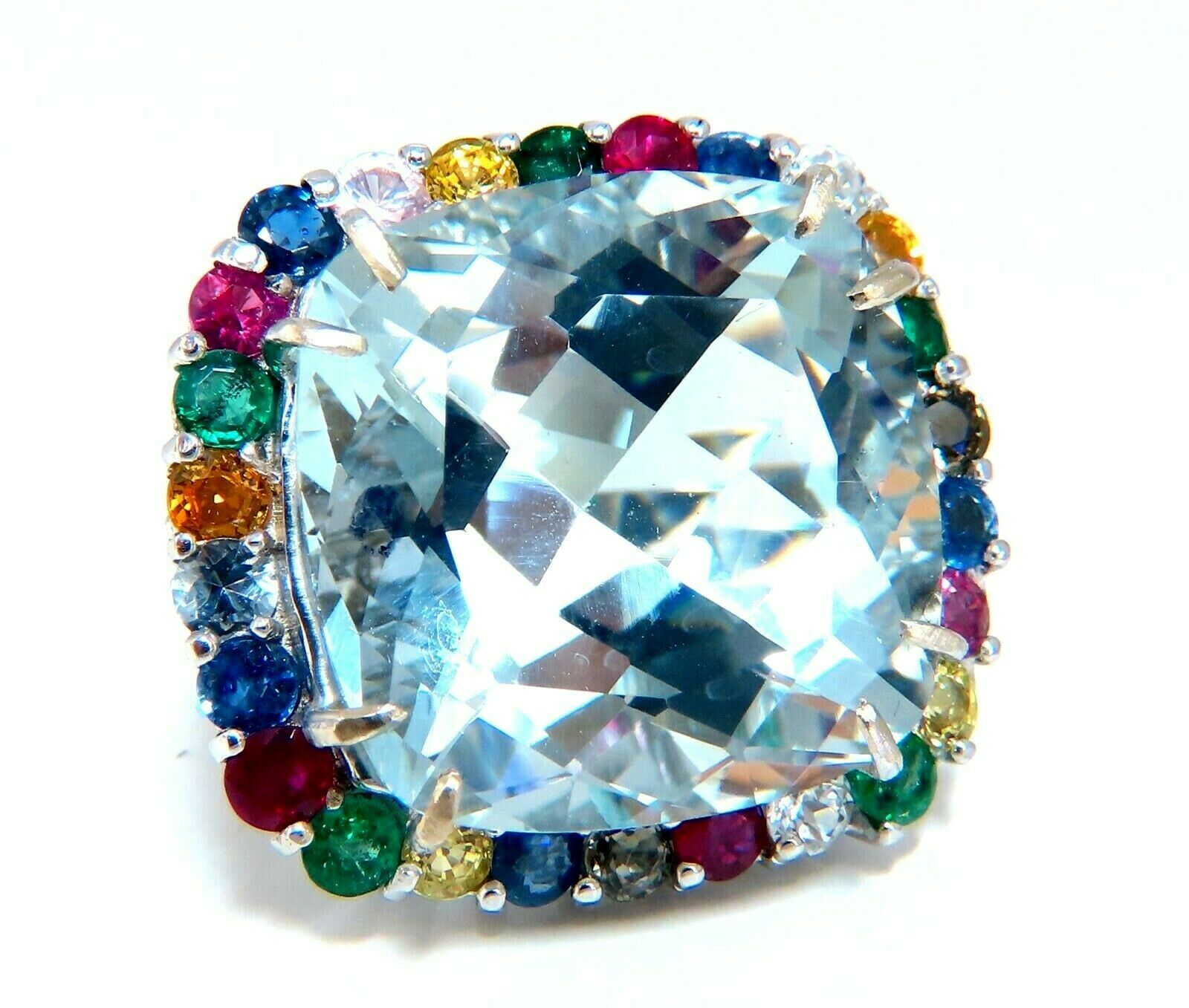GIA Certified 41.62 Carat Natural Aquamarine Diamond & Sapphire Ring in 14K Gold - Elegant Statement Jewelry for Weddings, Anniversaries & Special Occasions