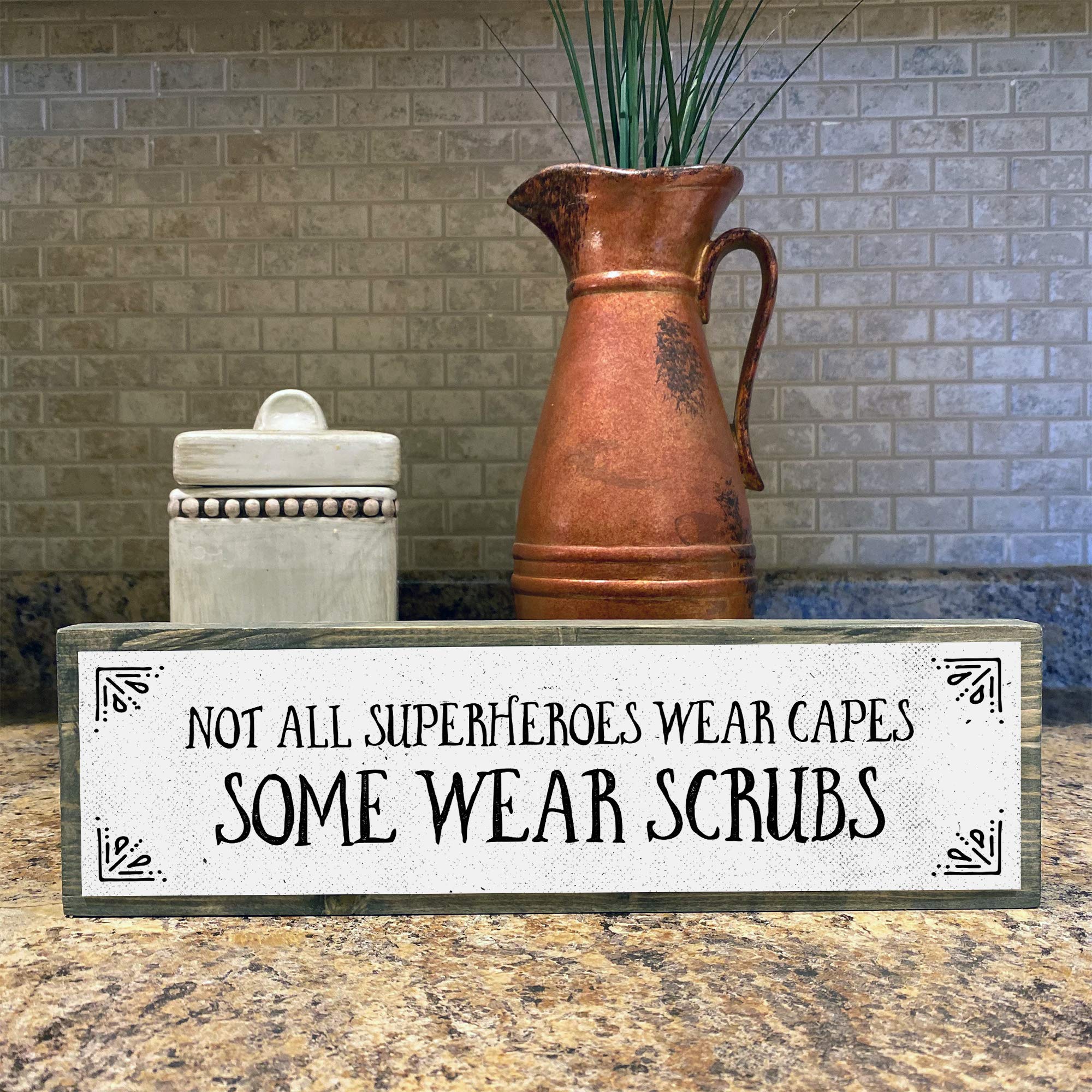 Nurse Wood Signs - Medium Wood and Metal Wall Decor, Not All Superheroes Wear Capes Some Wear Scrubs - Perfect for Hospital, Clinic, or Home Office Decor