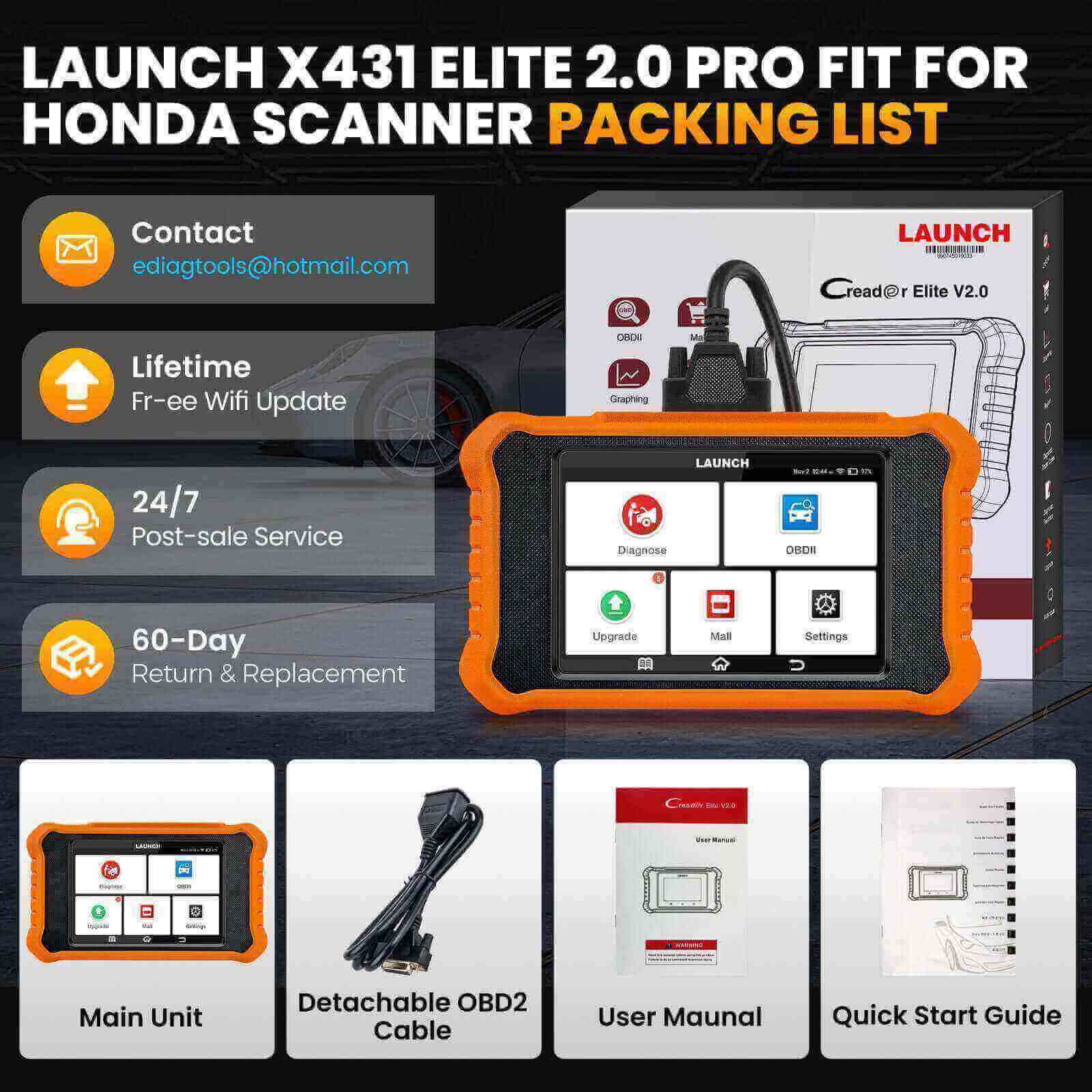LAUNCH X431 Creader Elite 2.0 Bi-Directional OBD2 Scanner for Toyota & Lexus - Full System Diagnostic Tool for Engine, ABS, SRS - Perfect for Mechanics & DIY Car Repairs