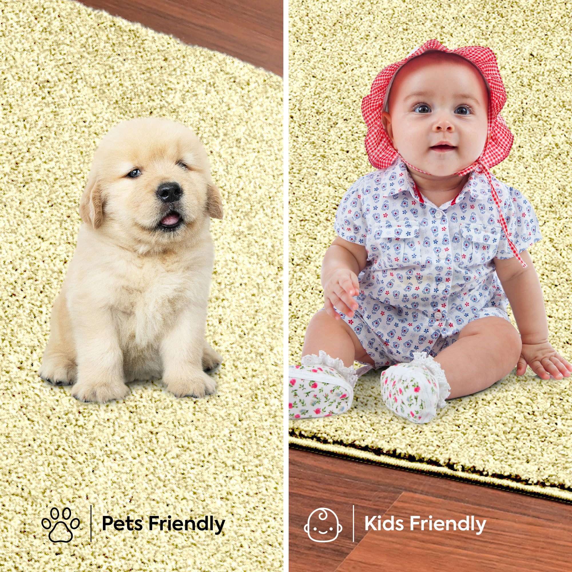 Ambiant Saturn Collection Kids' Favorite Yellow Area Rug 6' x 9' Oval - Stain Resistant Indoor Rug for Living Room, Bedroom, Dining Room | Soft & Durable for Pets & Children | Perfect for Home Decor, Playrooms, and Nursery