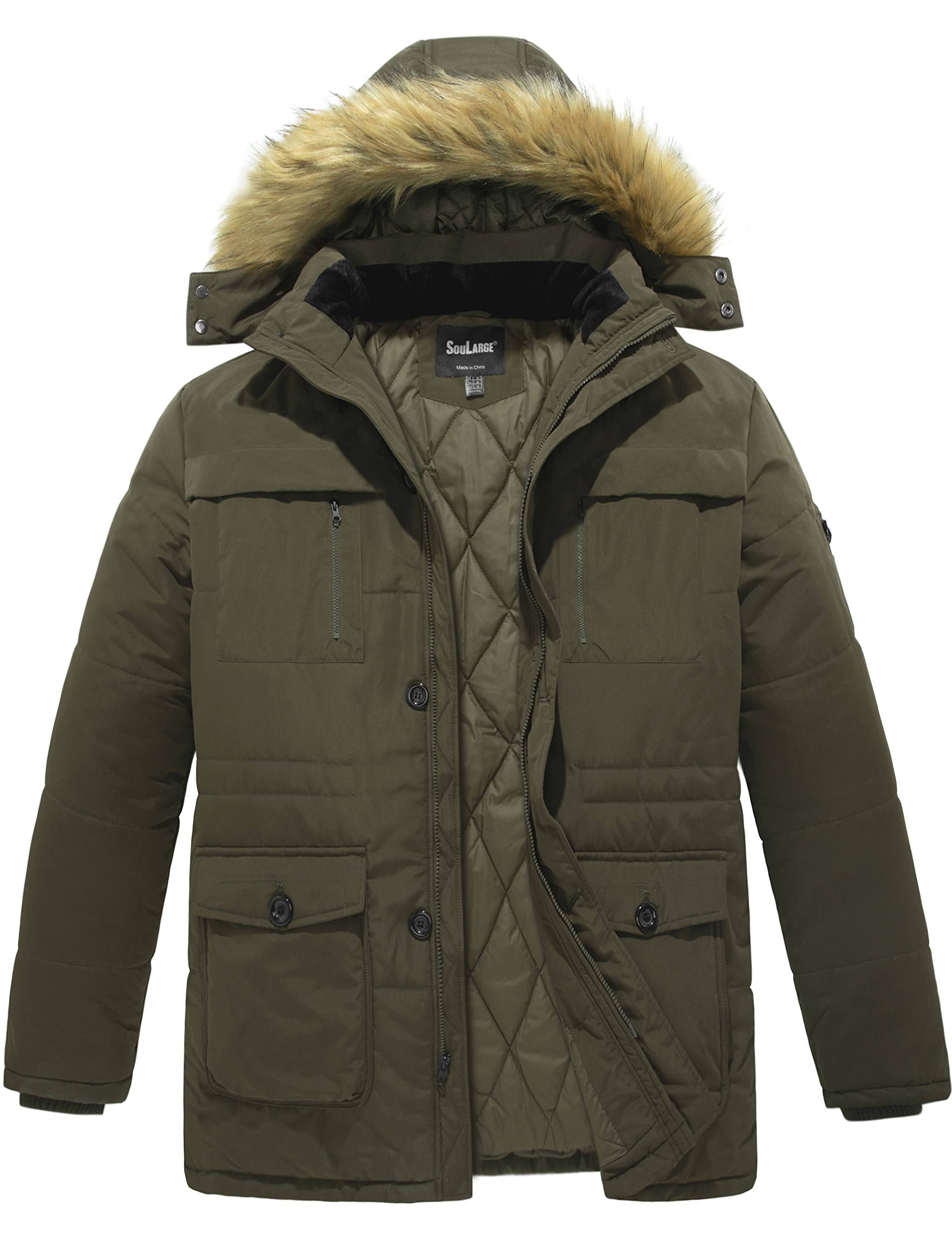 Soularge Big and Tall Men's Winter Parka Jacket - Heavyweight Hooded Coat for Cold Weather - Ideal for Snow, Hiking & Outdoor Activities