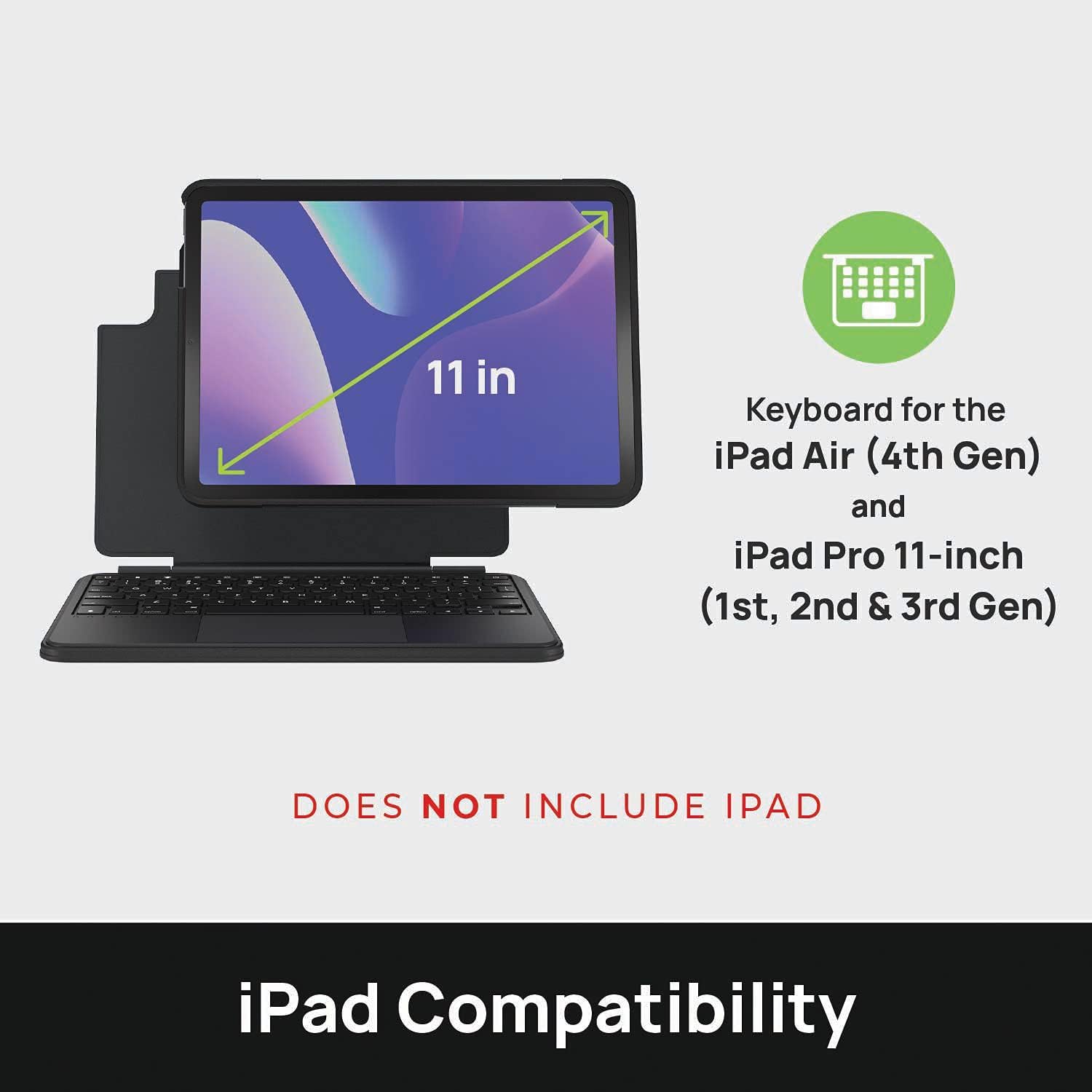 Brydge Air MAX+ Wireless Bluetooth Keyboard Case with Multi-Touch Trackpad for iPad Air 4th Gen & iPad Pro 11-inch (2020-2024) - Detachable Magnetic SnapFit Cover, MIL-STD-810G 4ft Drop Protection - Perfect for Work, Travel & Home Office Use