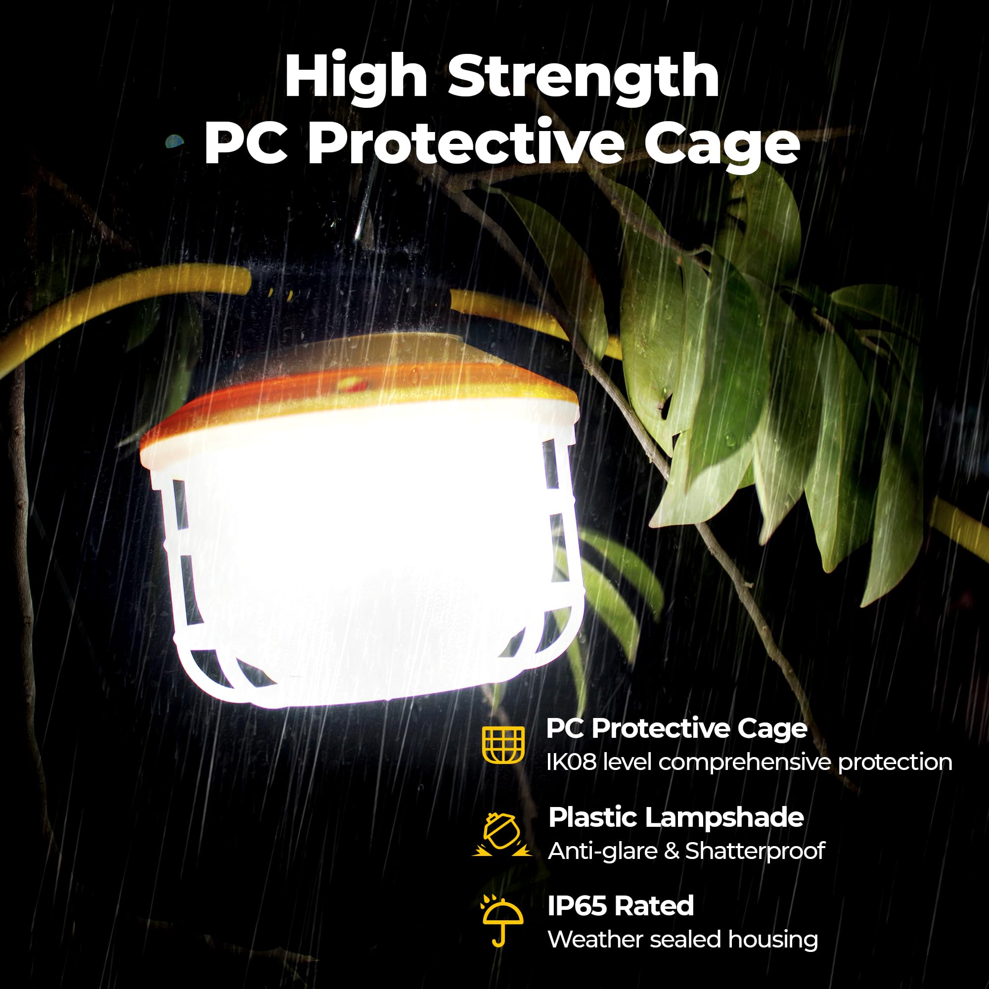 HYANGLUX 50FT Outdoor LED String Lights - 3 Prong with Switch, 75W 10500LM ETL Certified - Waterproof IP65 Construction Work Light for Jobsite, Garage, Attic - Perfect for Temporary Lighting, Backyard Parties, and Holiday Decorations