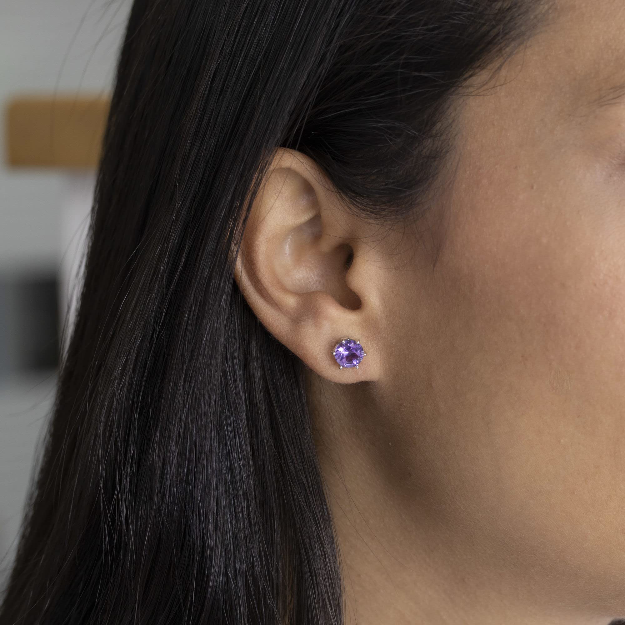 925 Sterling Silver Amethyst Stud Earrings for Women - Dainty Purple Gemstone Jewelry - Hypoallergenic Silver Earrings for Sensitive Ears - Perfect for Everyday Wear, Gift Giving & Special Occasions